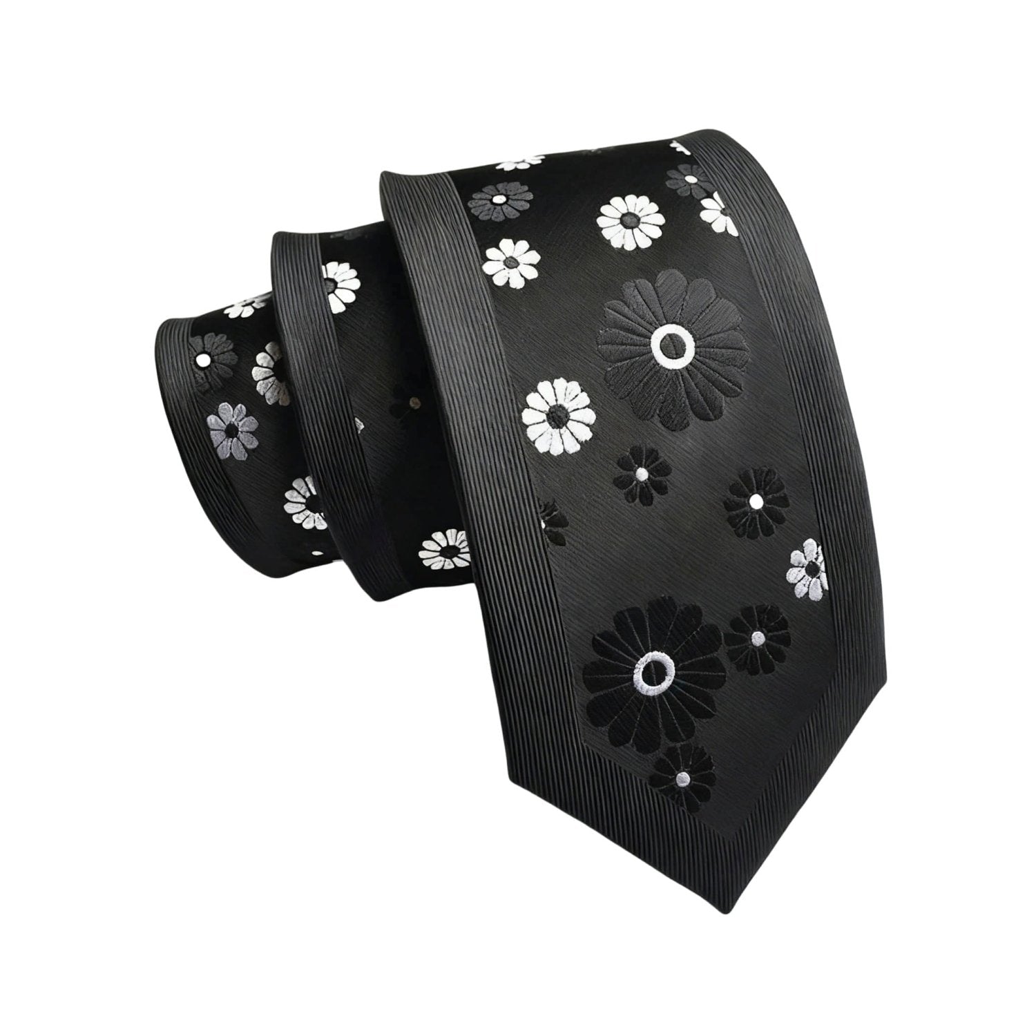 Black White Floral Necktie