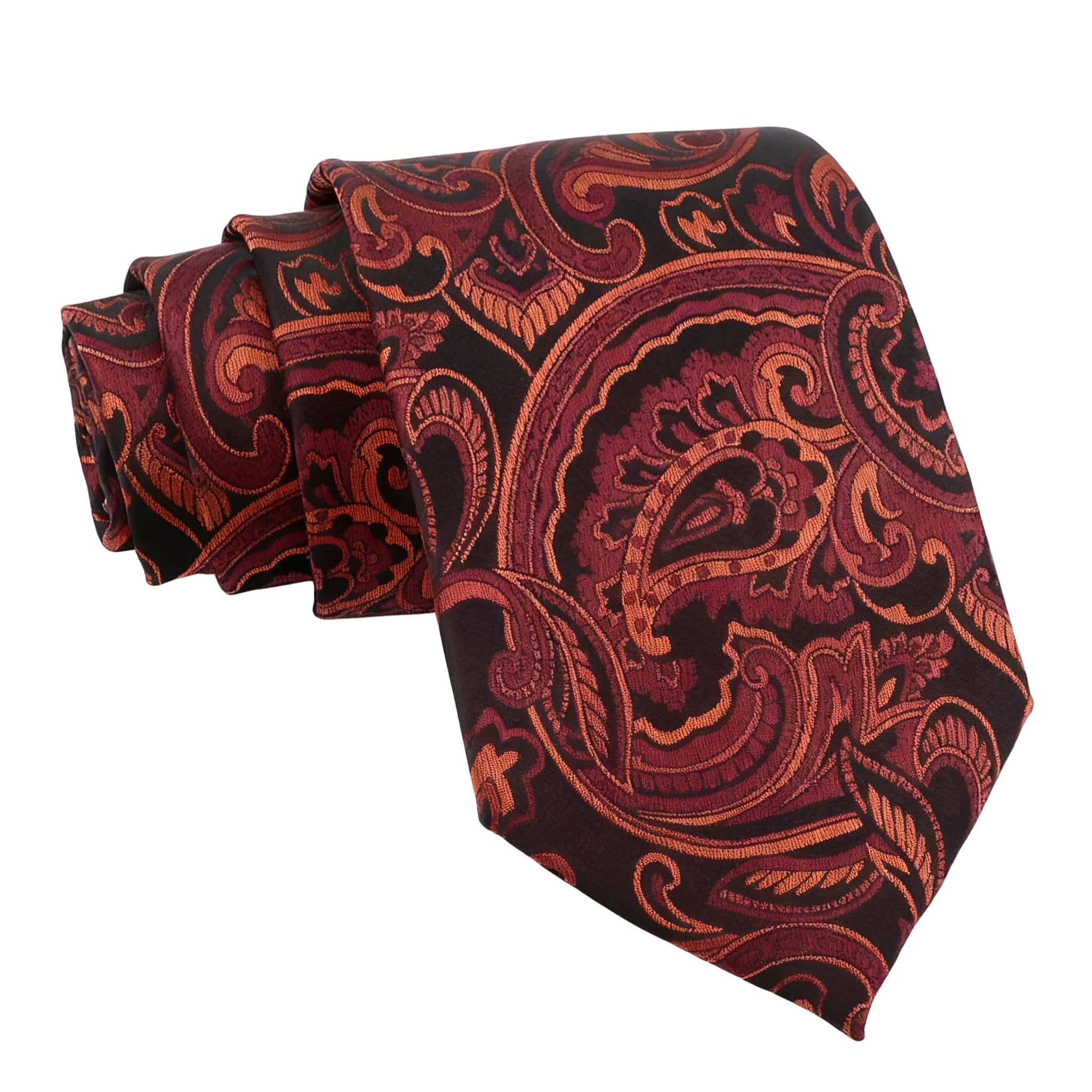 Burgundy Orange Paisley Necktie