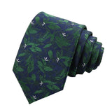 Navy Blue Green Leaf Necktie