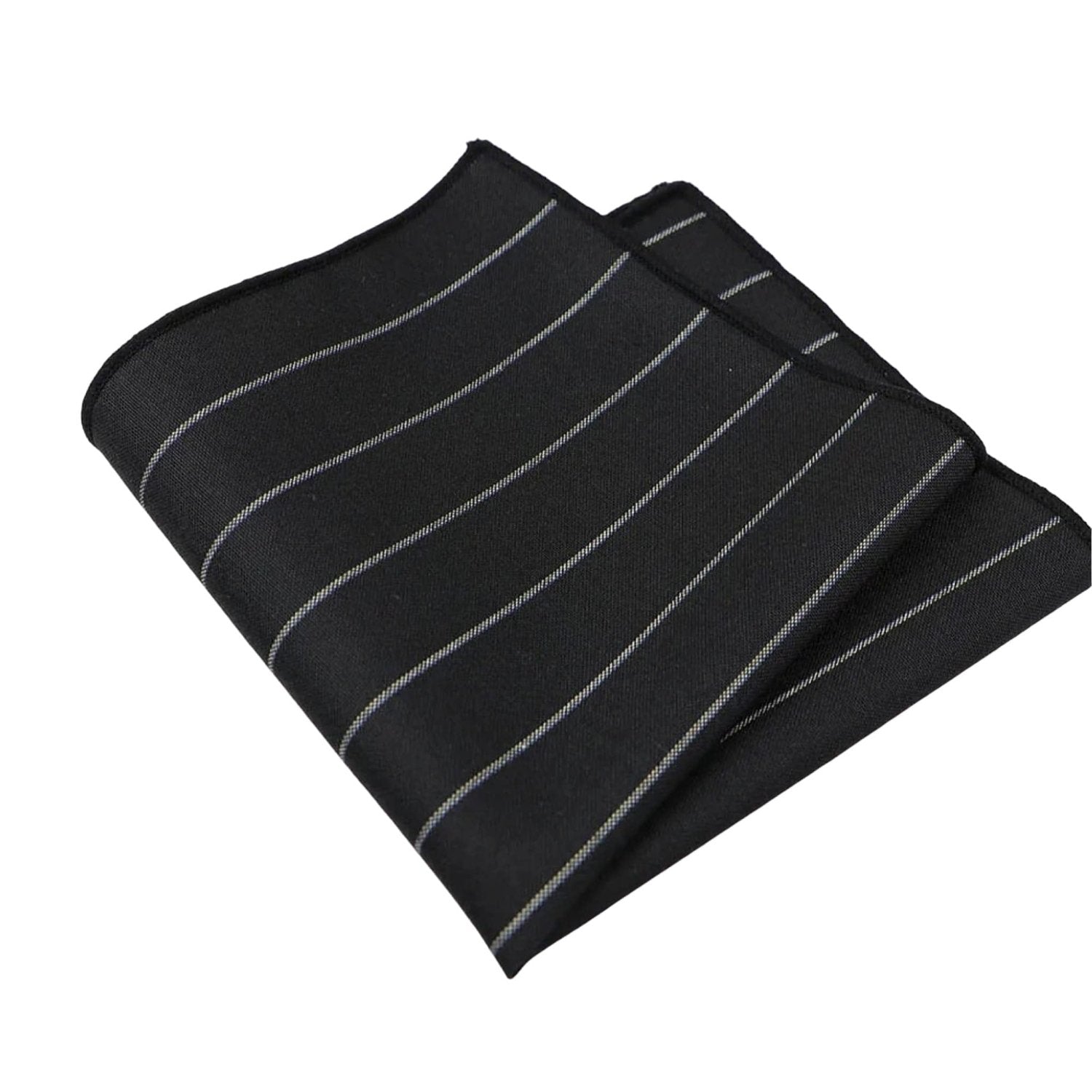 Black With White Thin Striped Pocket Square