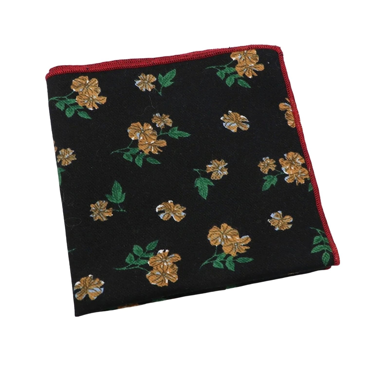 Black With Yellowish-Brown Floral Pocket Square