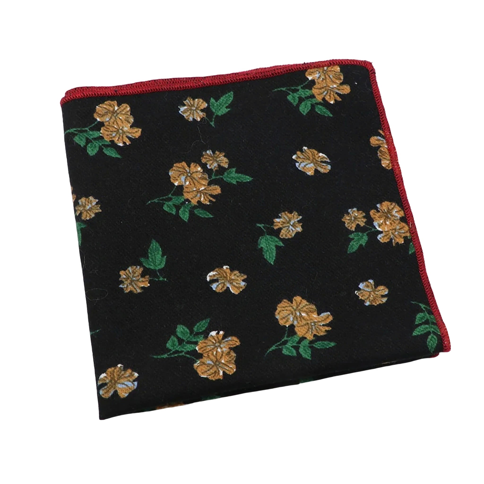 Black Yellow Floral Pocket Square