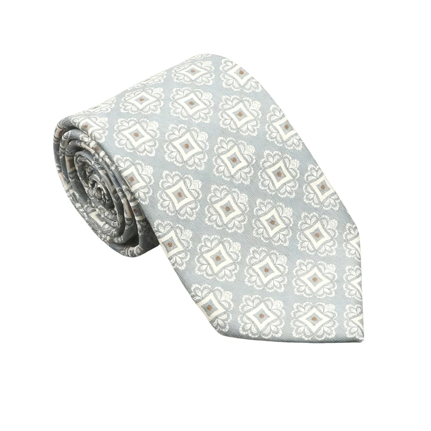Light Gray-Blue with White Square Medallion Necktie