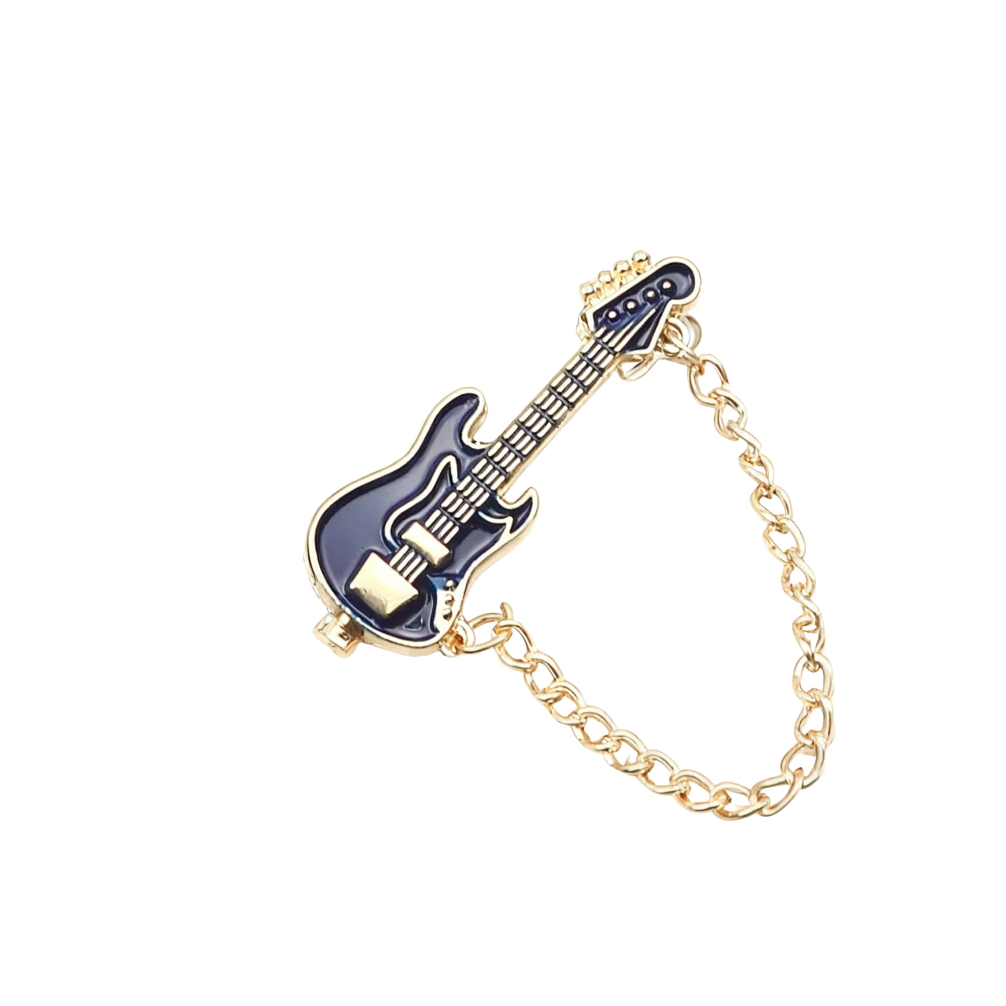 Navy Blue Gold Guitar Lapel Pin