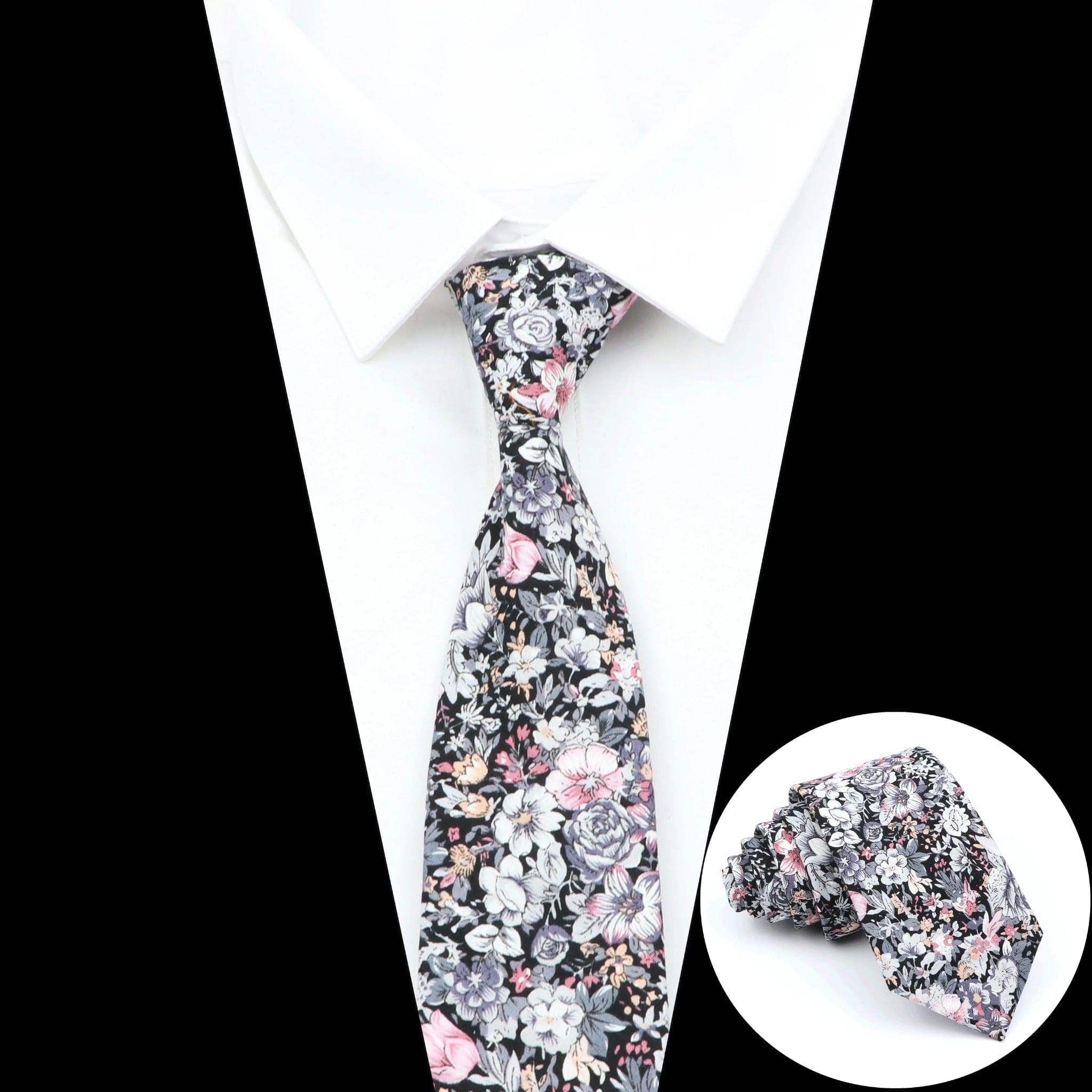 ZONFAZ Cotton Floral Ties For Men Women Skinny Flower Necktie