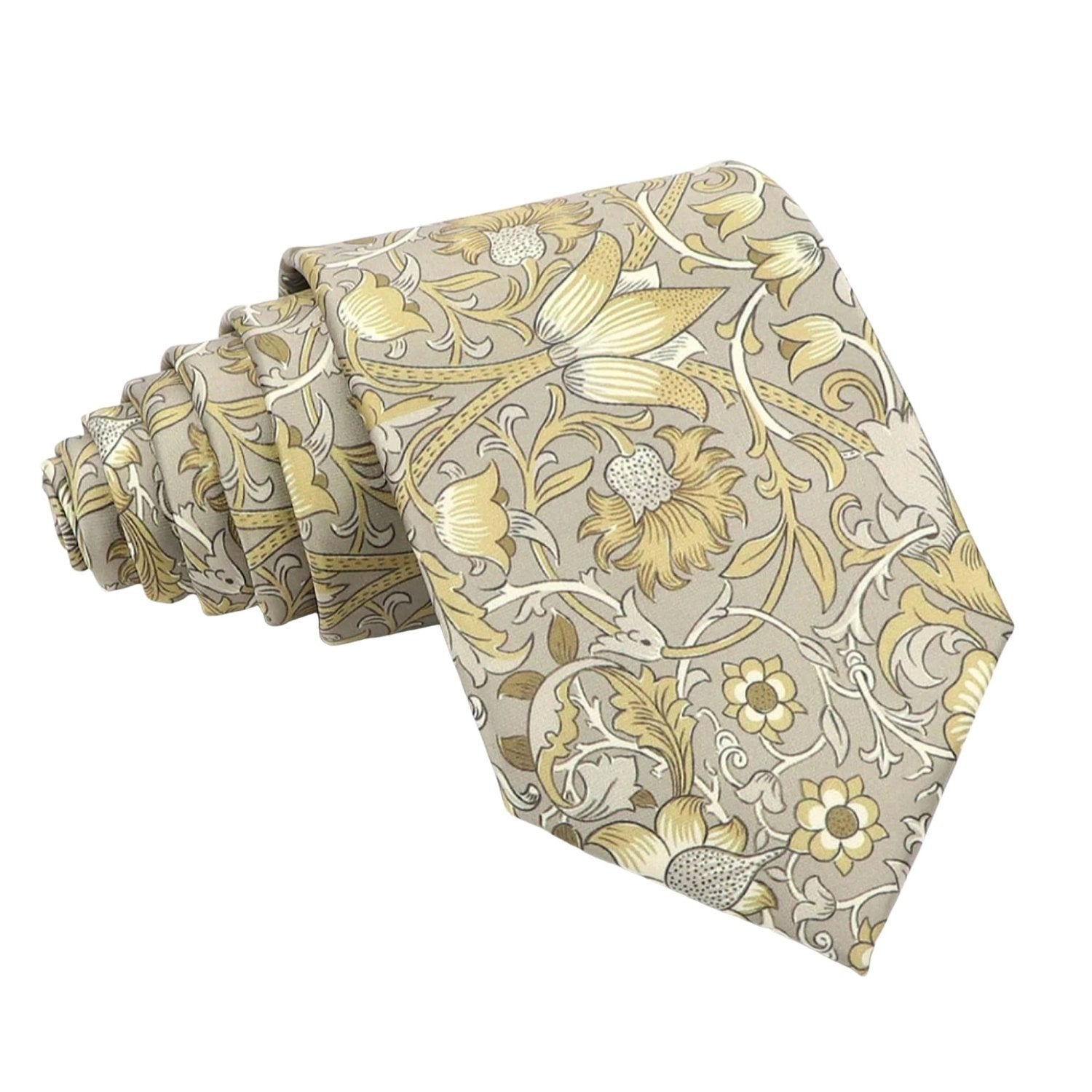 Gray With Golden Floral Necktie