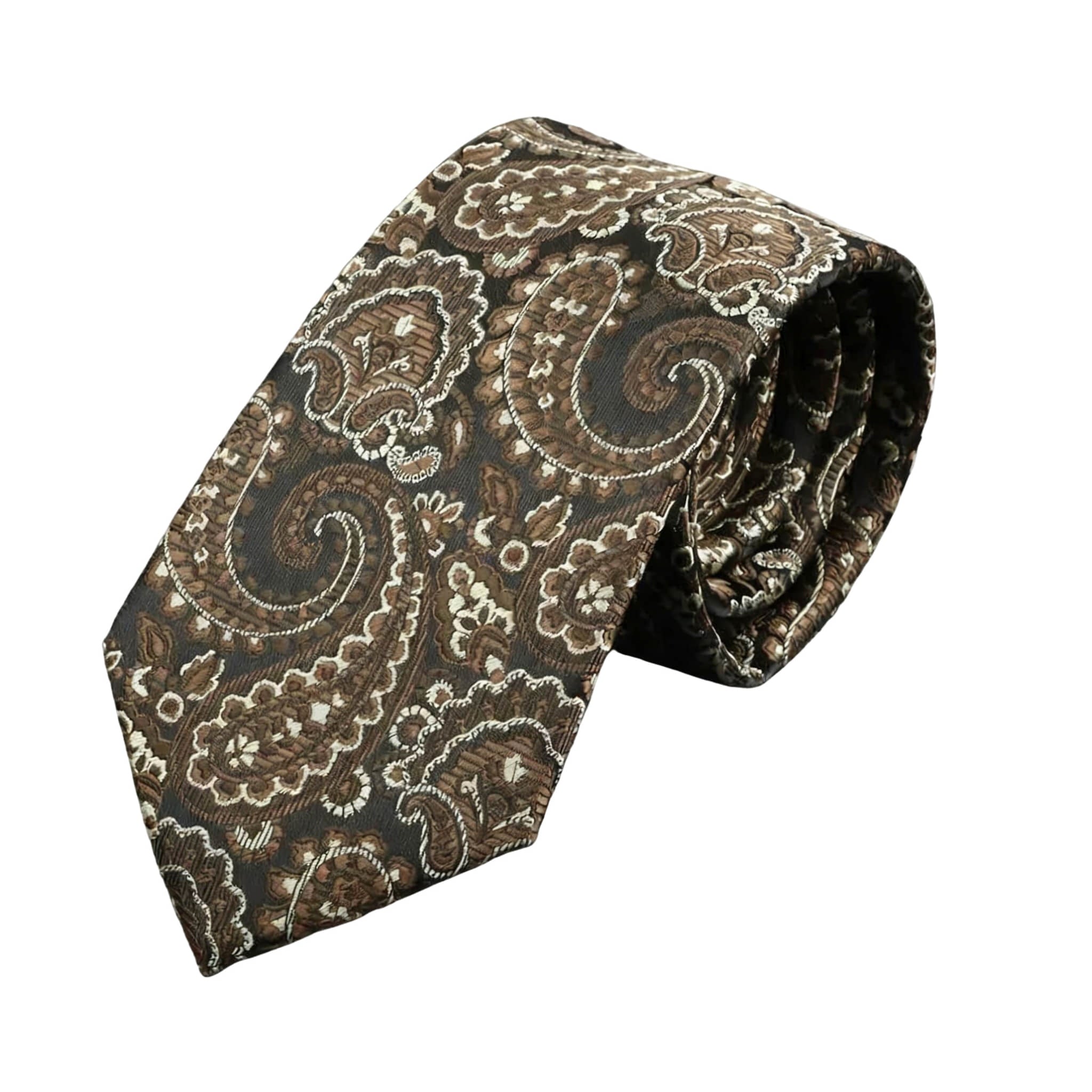 Brown White Paisley Necktie
