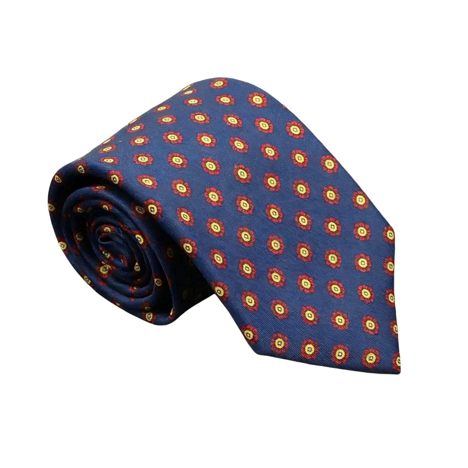 Navy Blue with Red and Yellow Floral Necktie