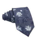 Navy Blue White Floral Necktie