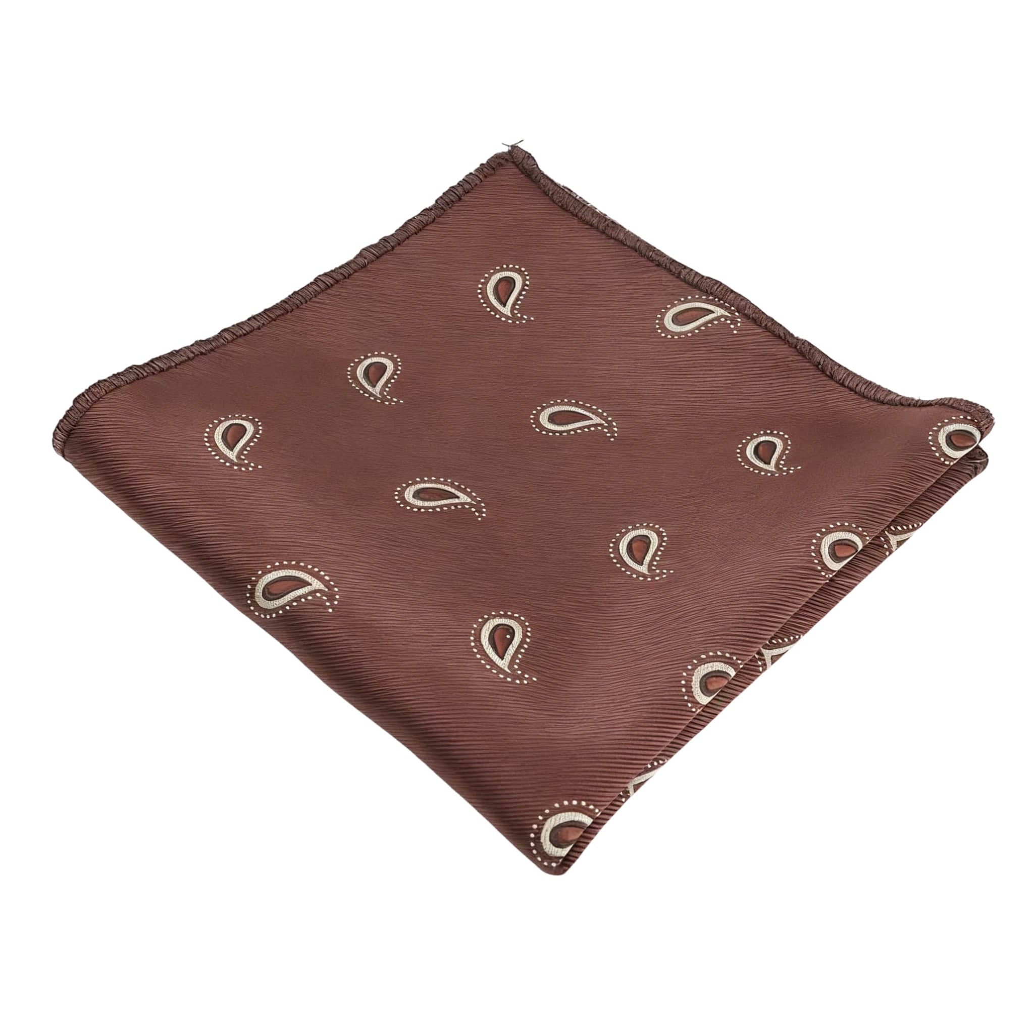 Brown White Paisley Pocket Square