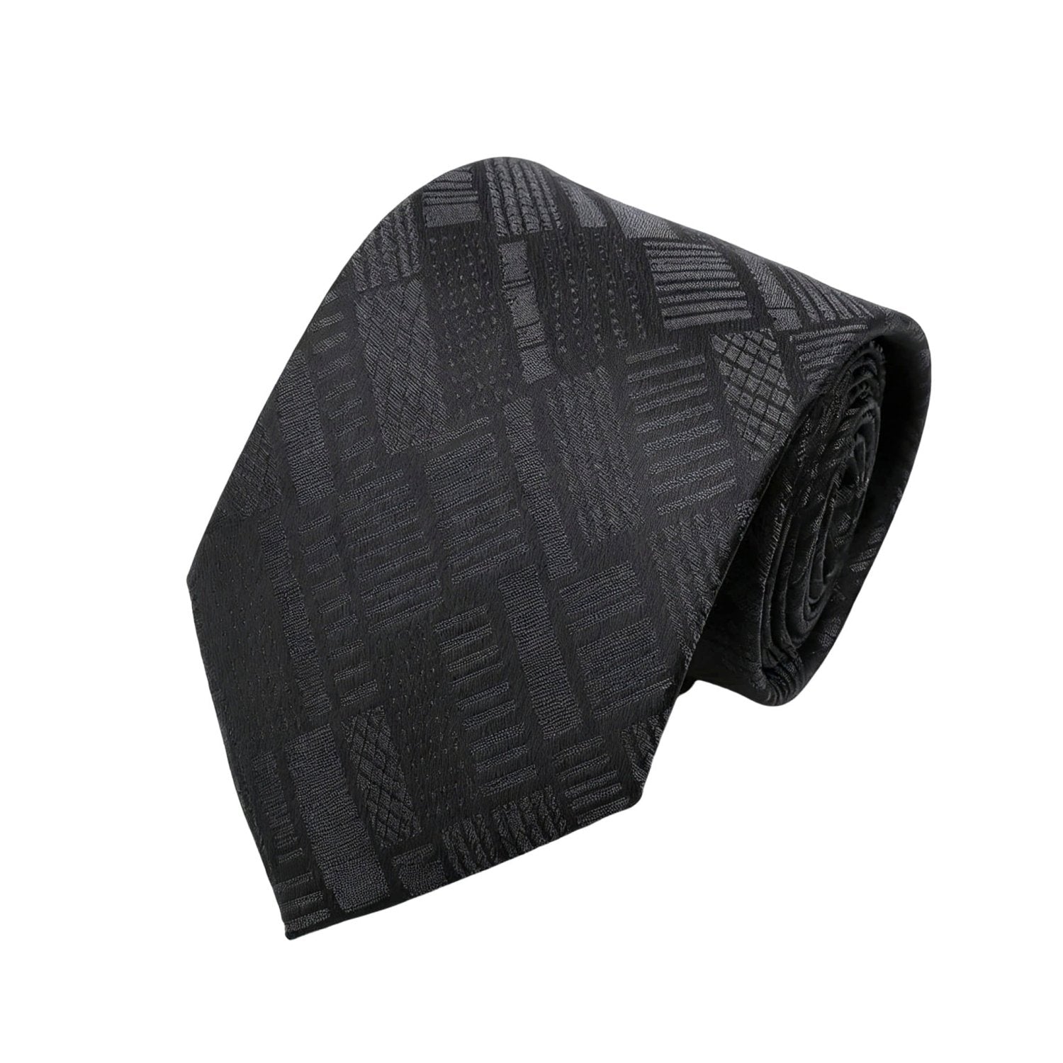 Black with Dark Gray Textured Grid Necktie