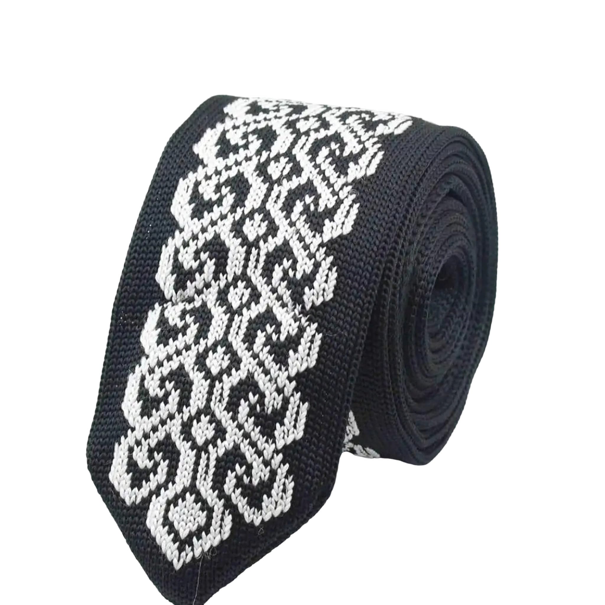 Black White Pattern Knitted Tie