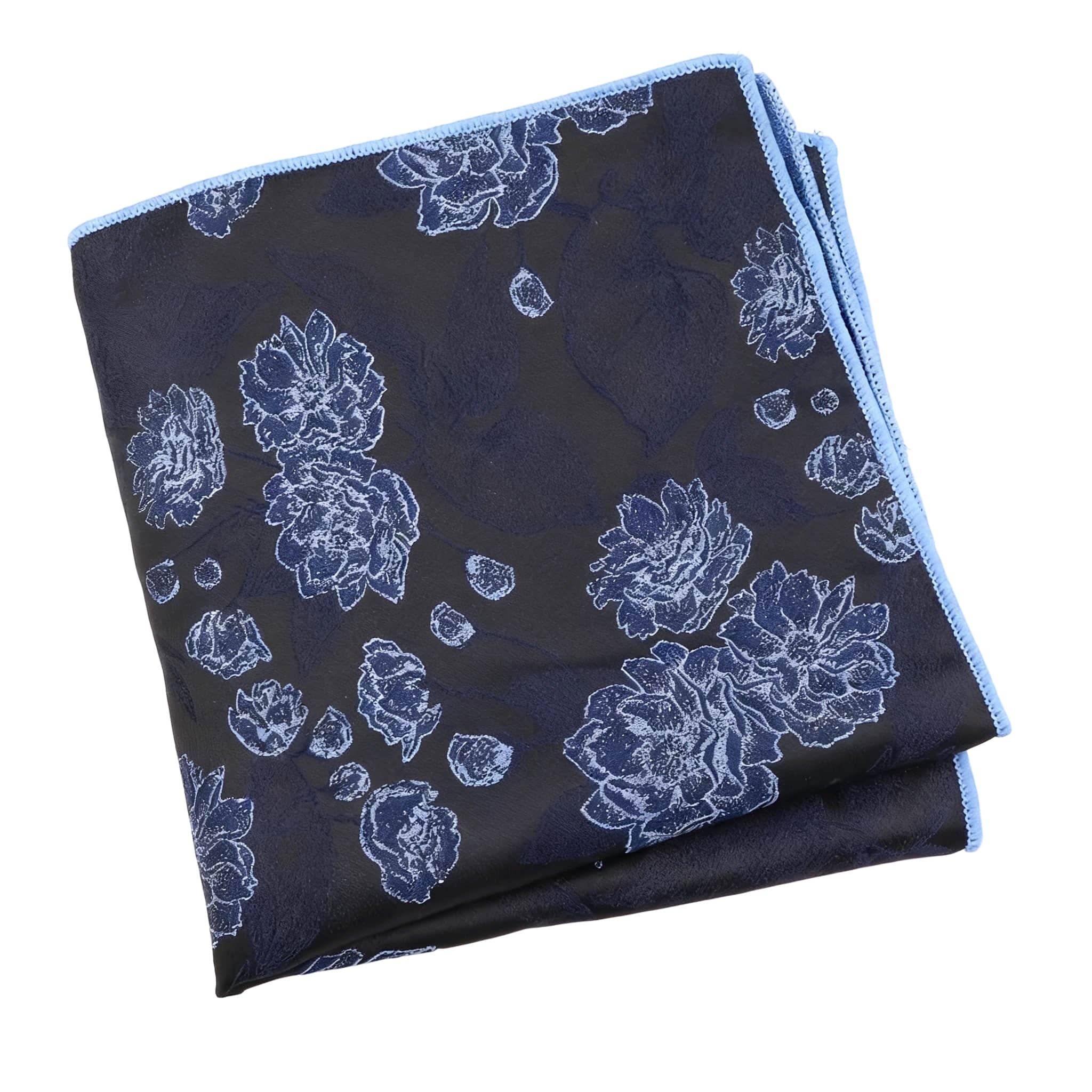 Black Blue Floral Pocket Square