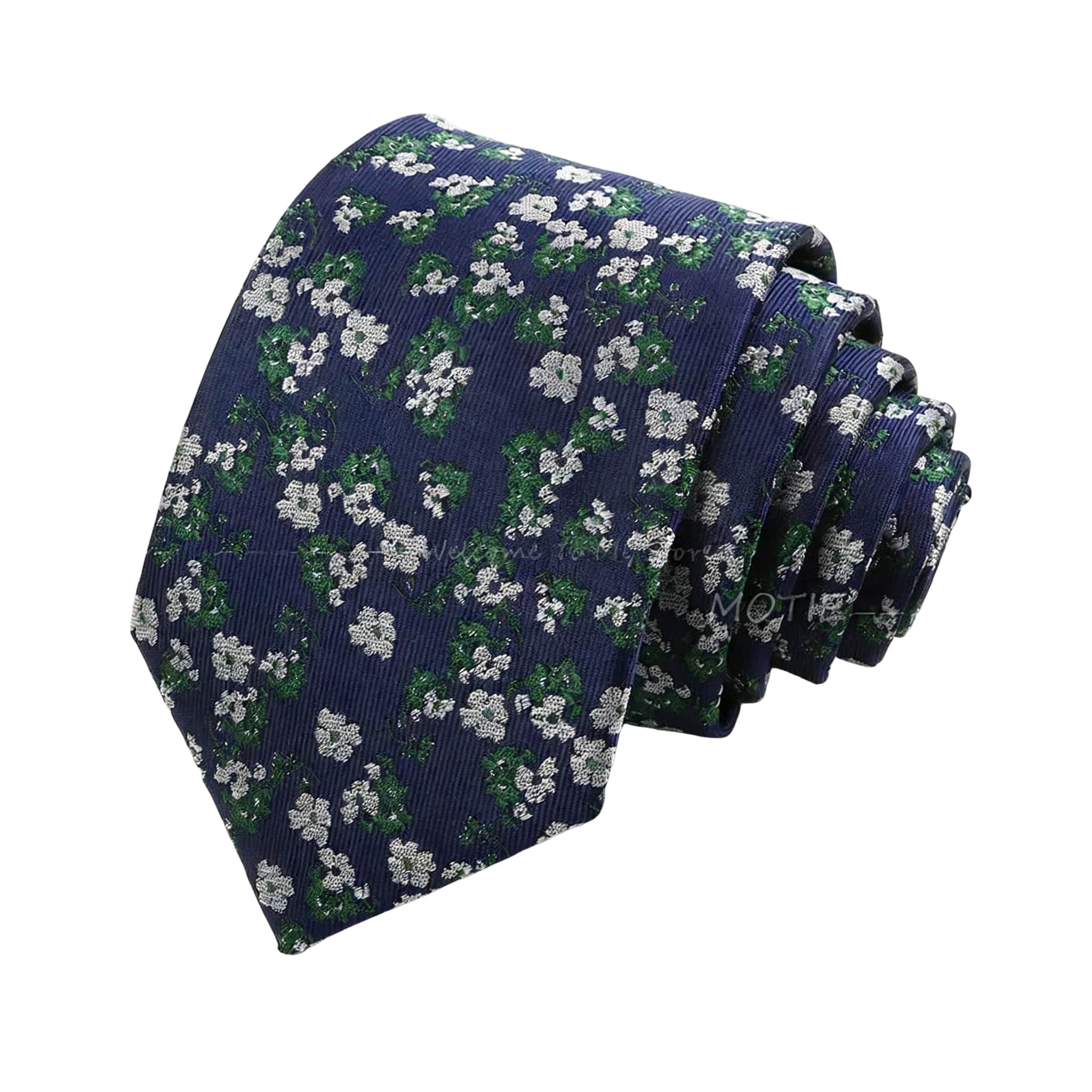 Navy Blue White Floral Necktie