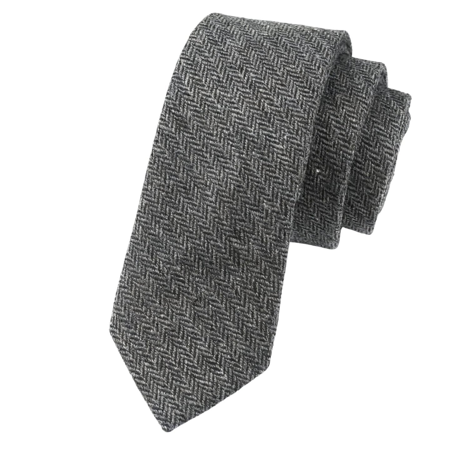 Dark Gray With Light Gray Herringbone Necktie