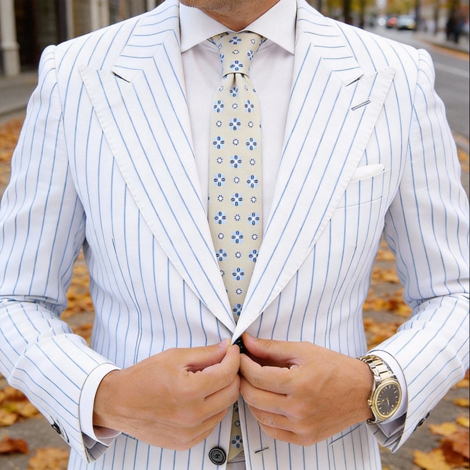 White with Black Geometric Patterns Necktie