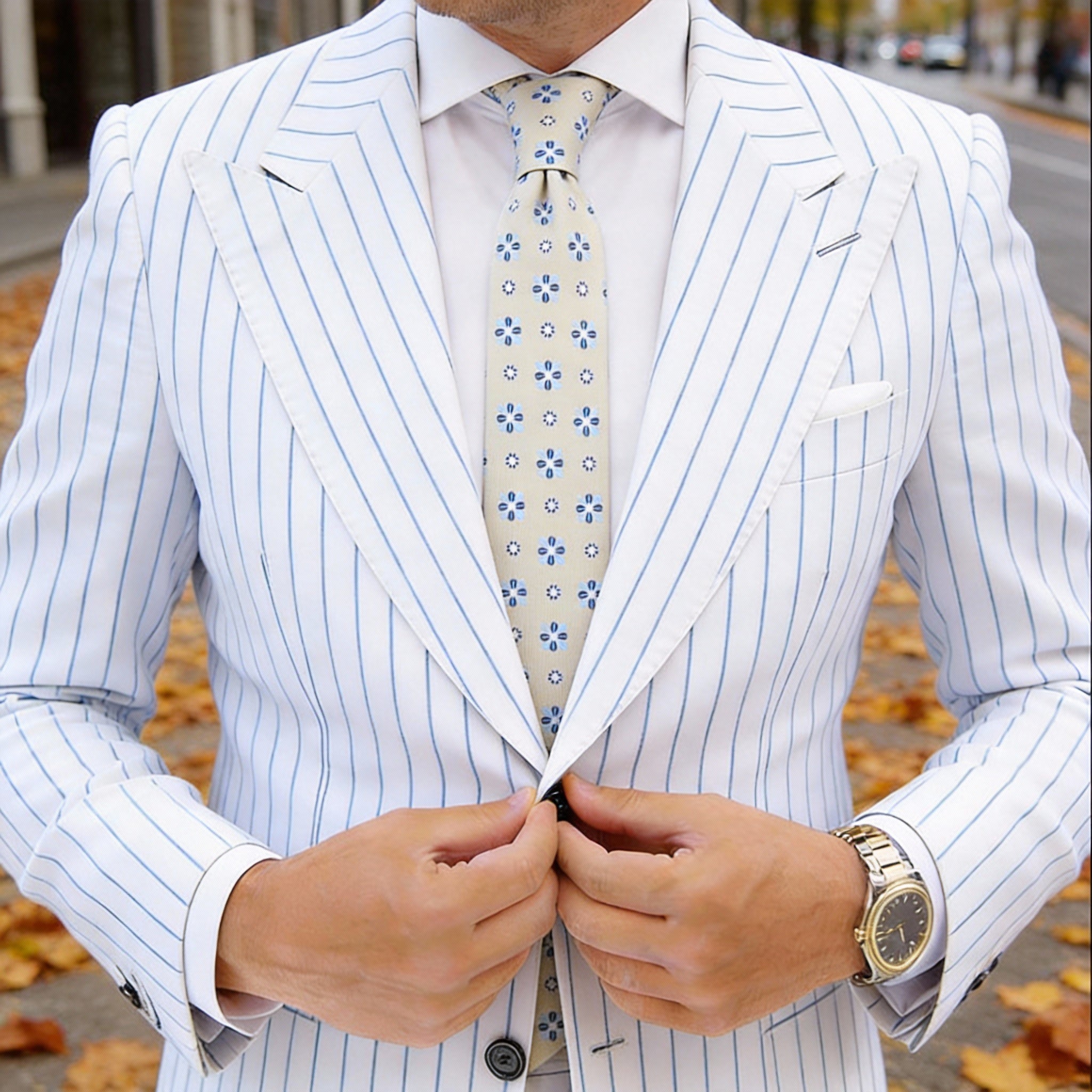 White with Black Geometric Patterns Necktie