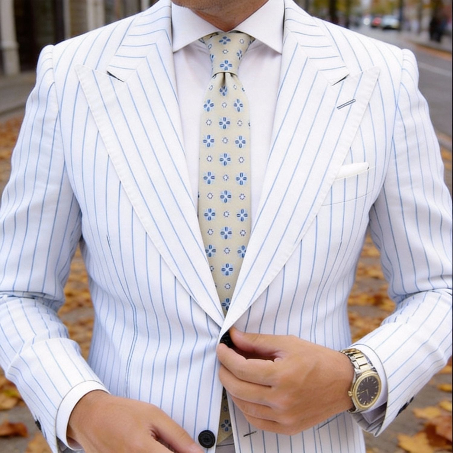 White with Black Geometric Patterns Necktie