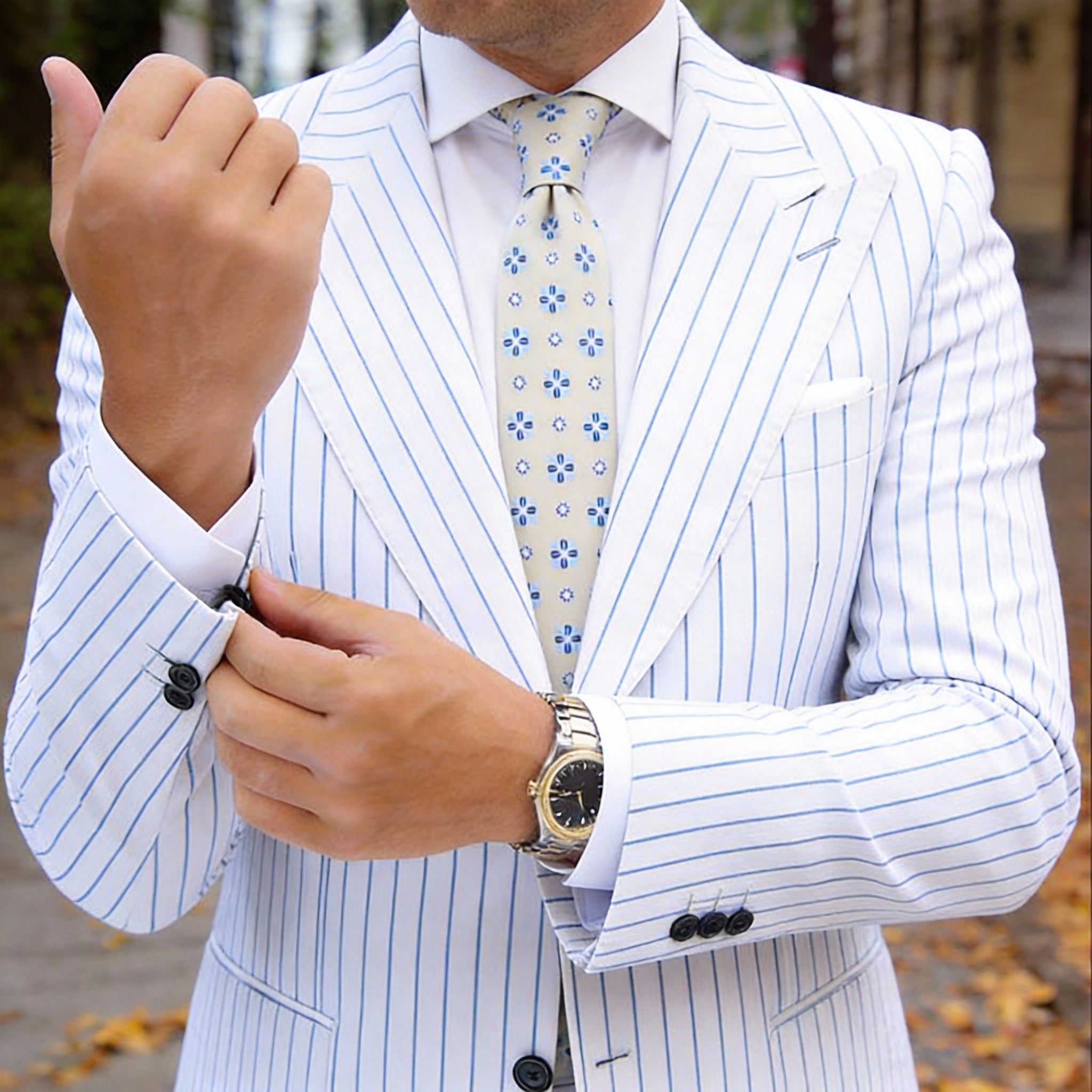 White with Black Geometric Patterns Necktie