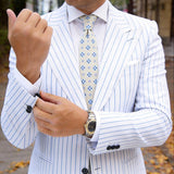 White with Black Geometric Patterns Necktie