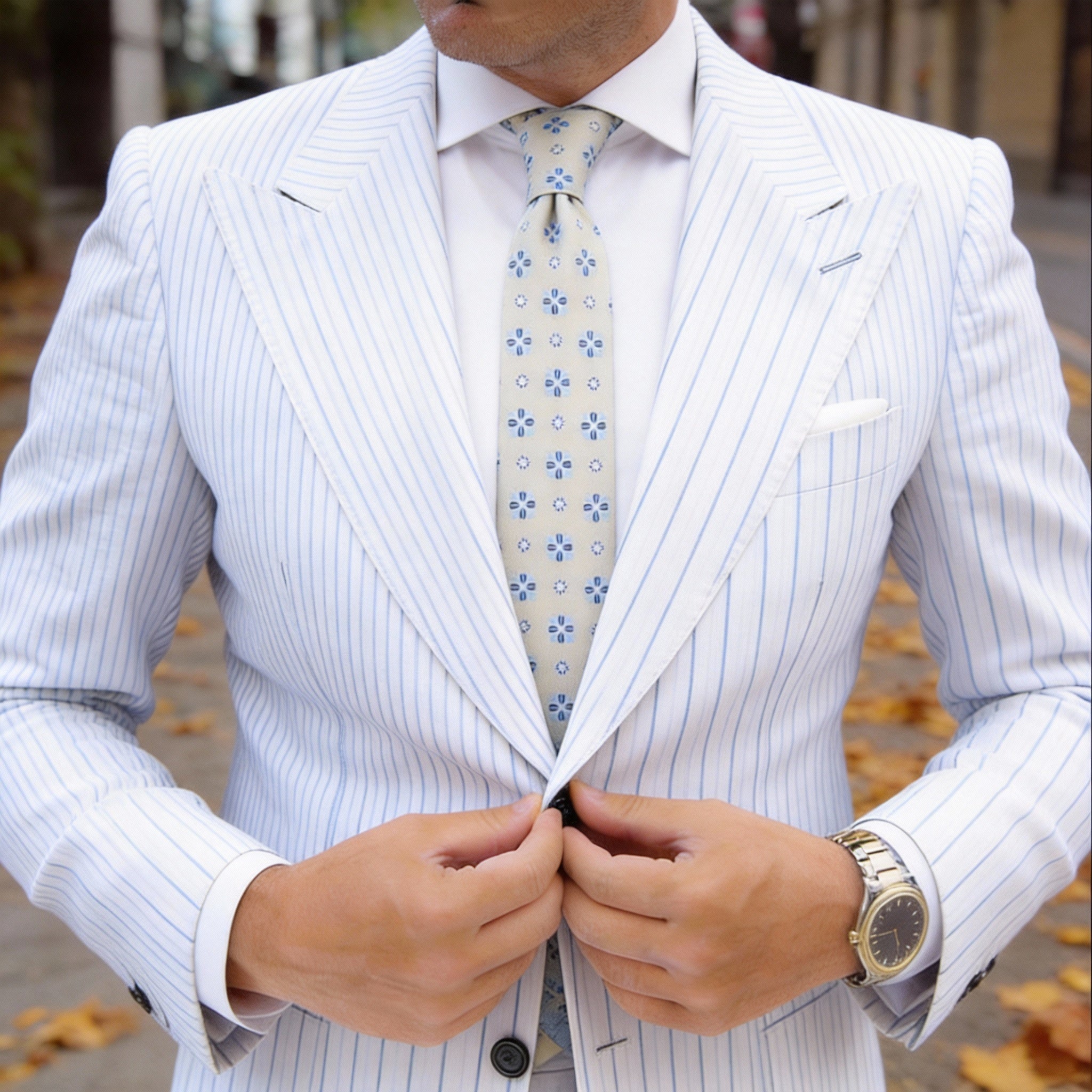 White with Black Geometric Patterns Necktie