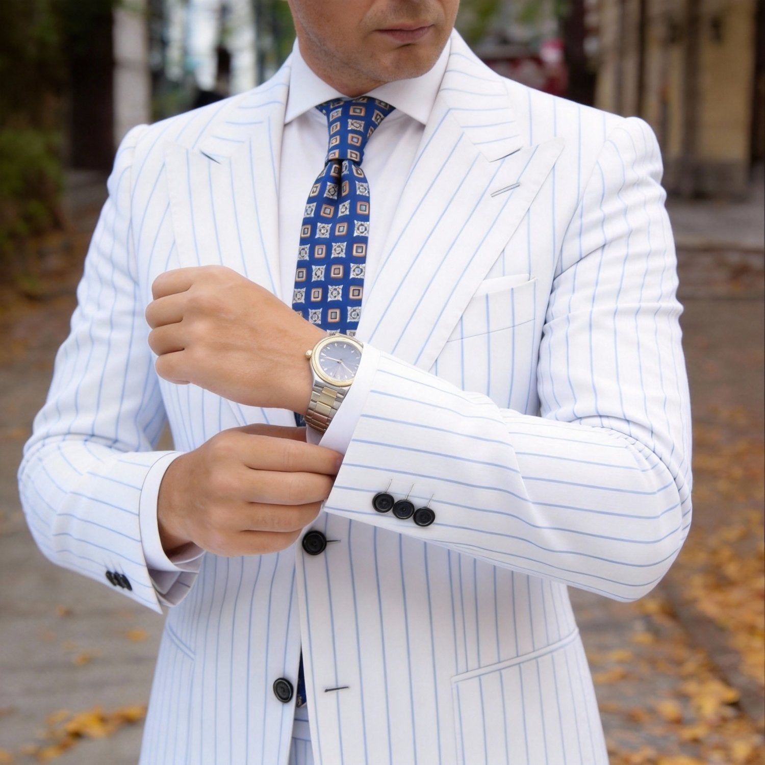 Navy Blue With White Abstract Necktie