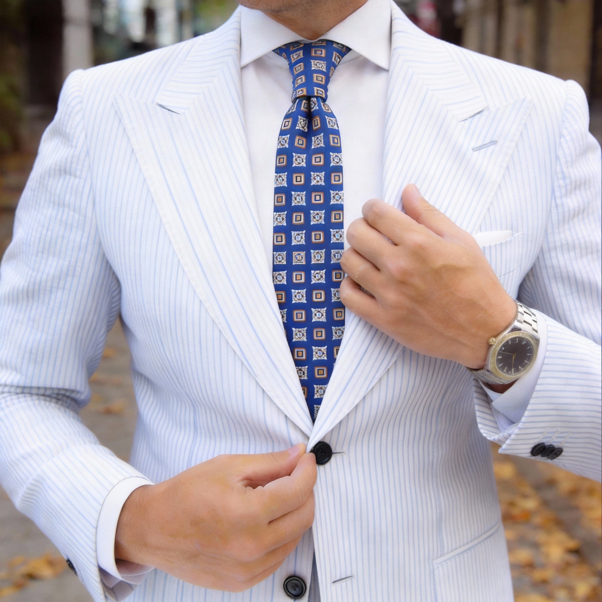 Navy Blue With White Abstract Necktie