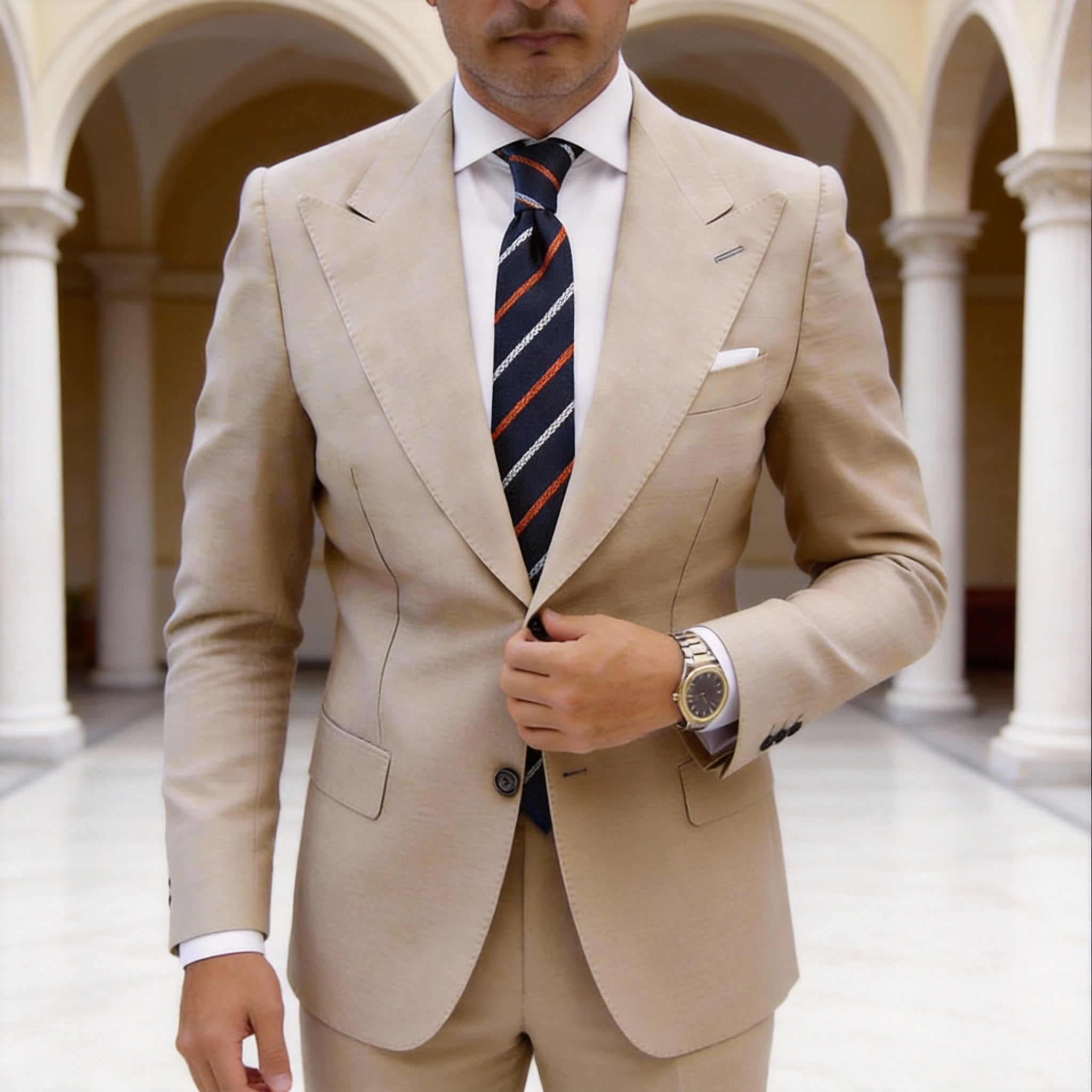 Dark Blue With White Red Striped Necktie