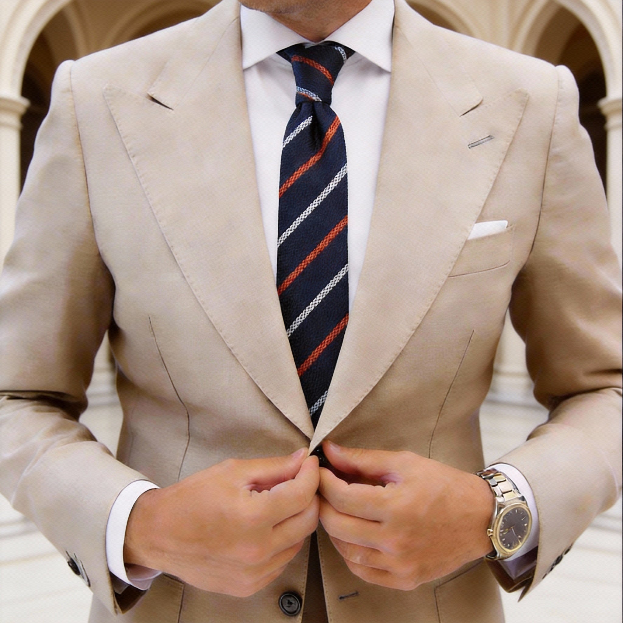 Dark Blue With White Red Striped Necktie