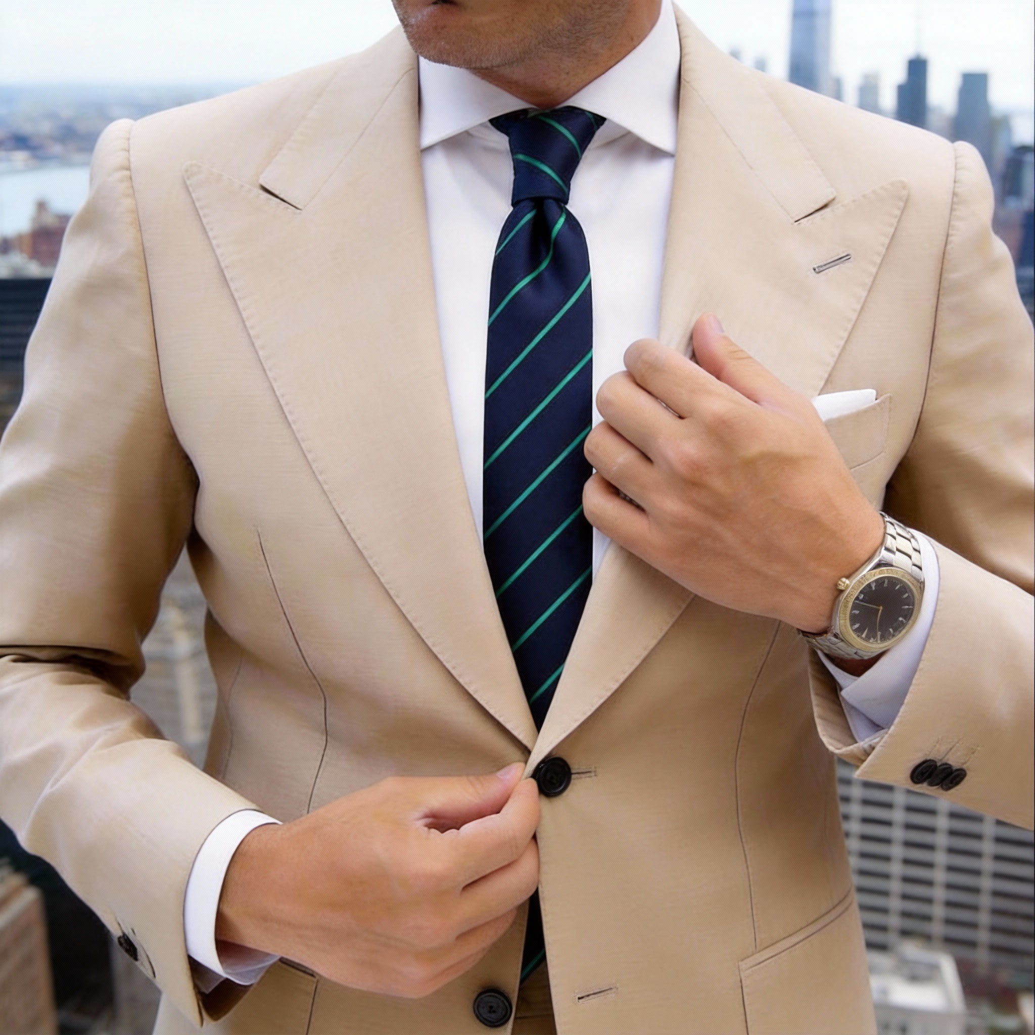 Blue With White Striped Necktie