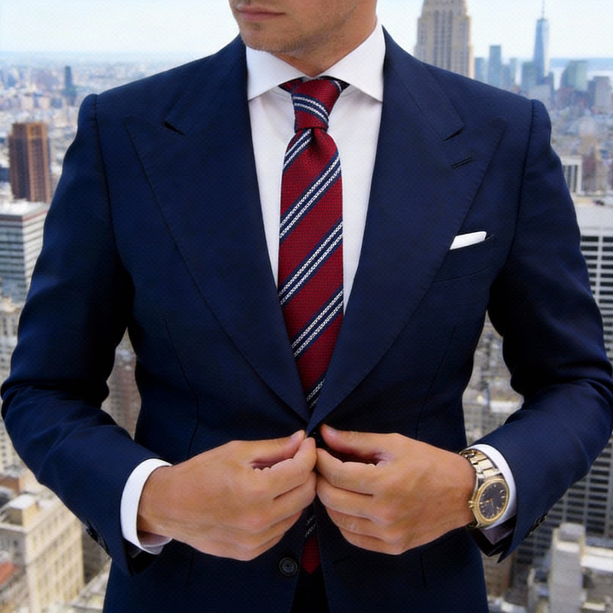 Red With Blue Striped Necktie