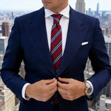 Red With Blue Striped Necktie