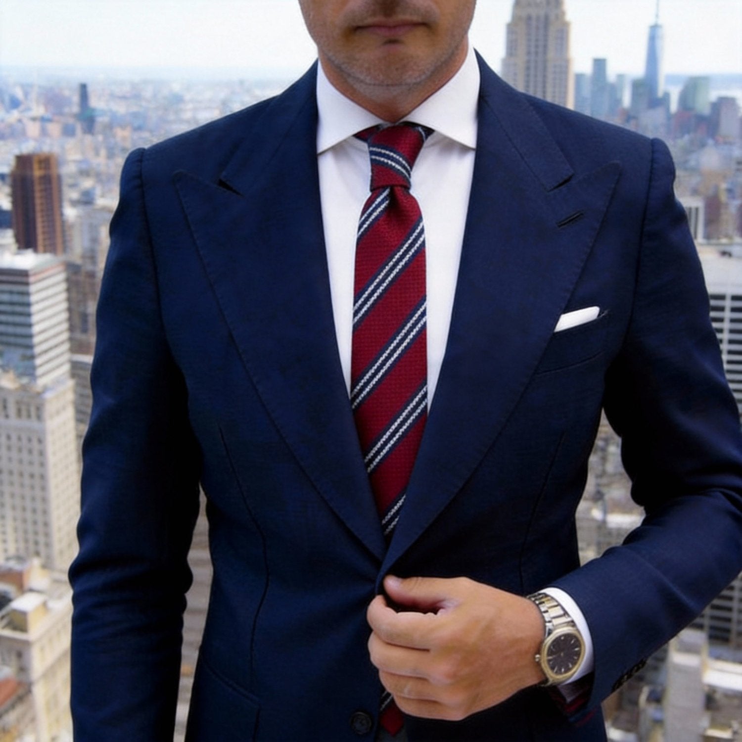 Red With Blue Striped Necktie