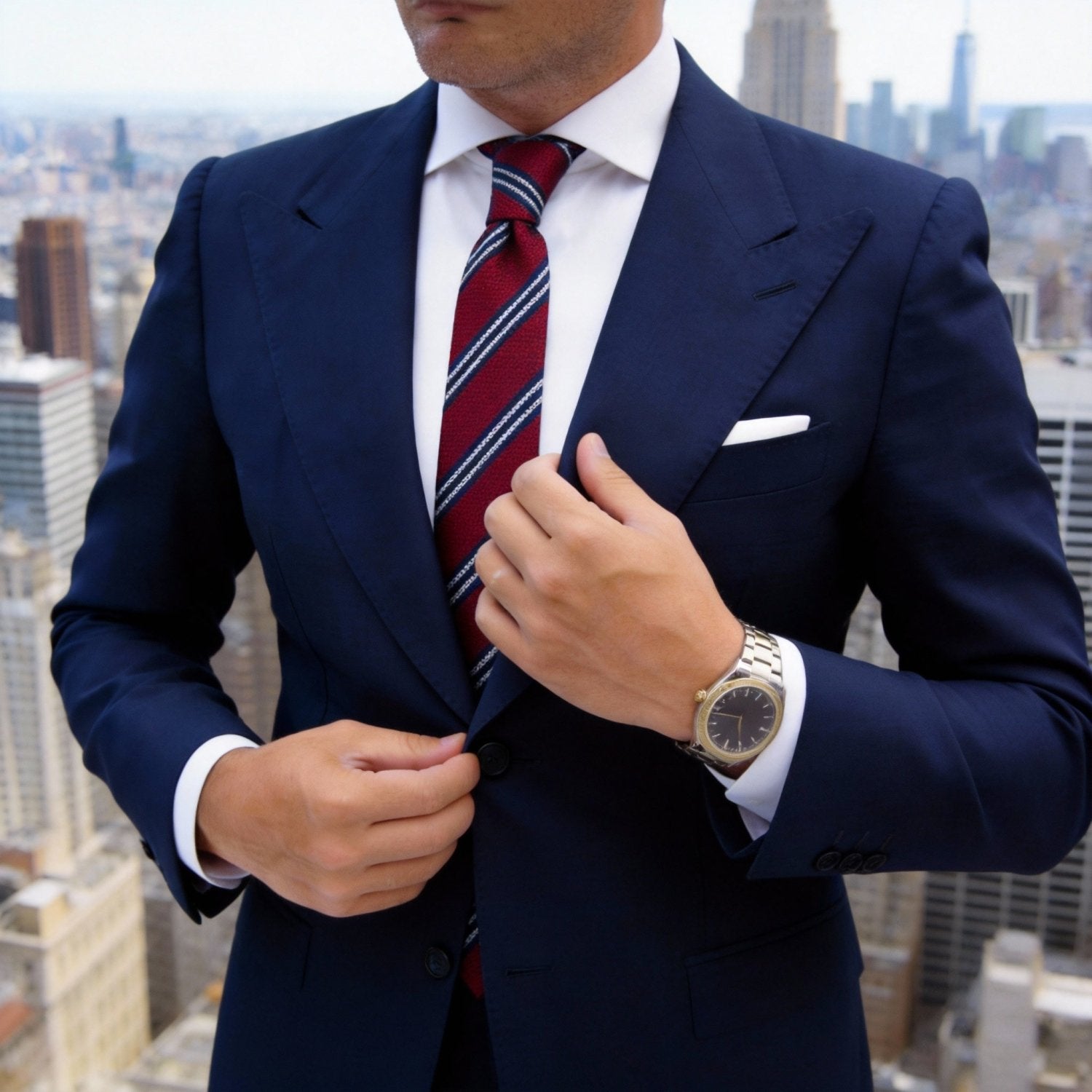 Red With Blue Striped Necktie