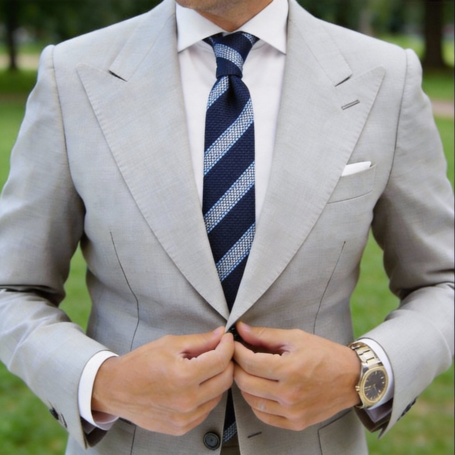 Blue With White Striped Necktie