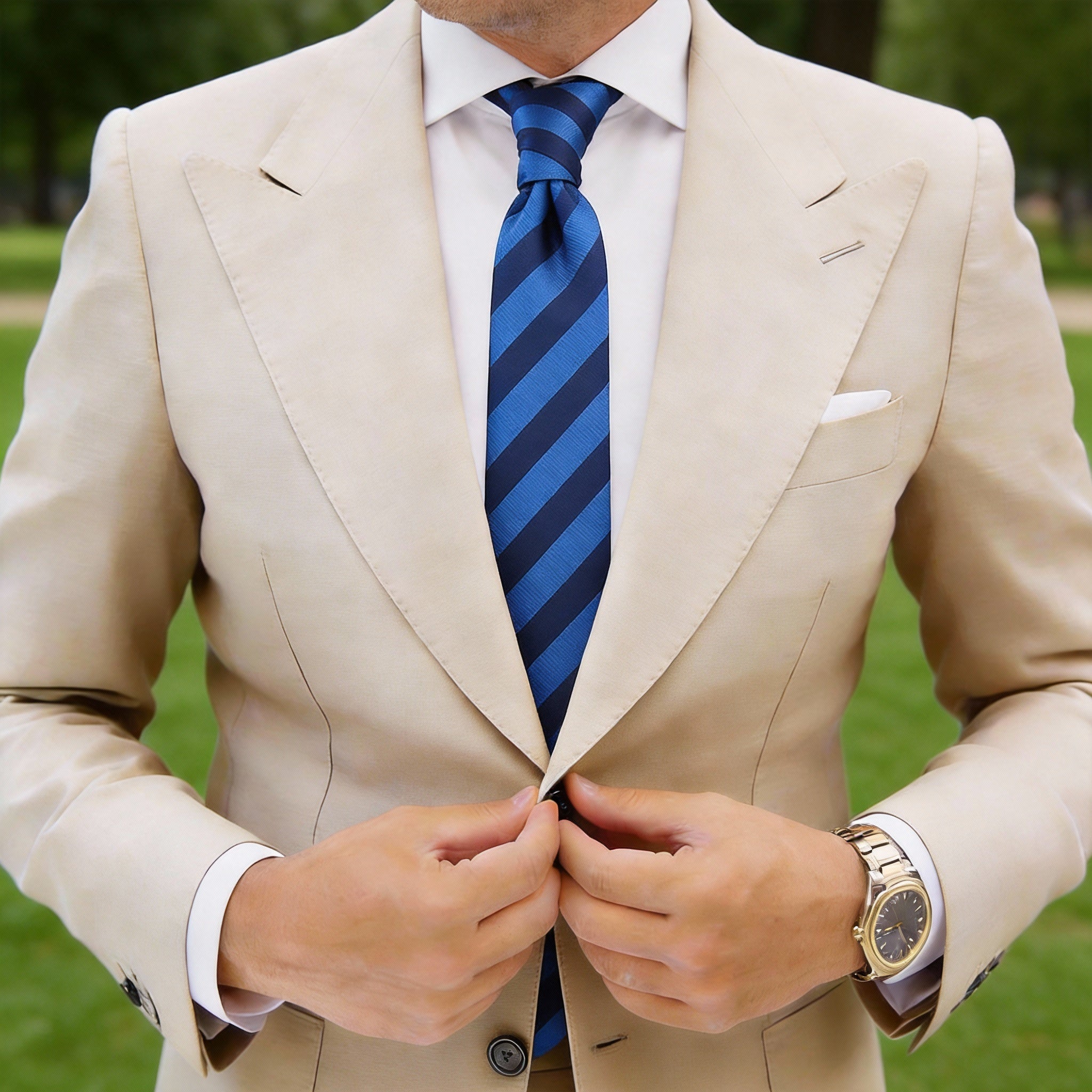 Blue Necktie With White Stripes