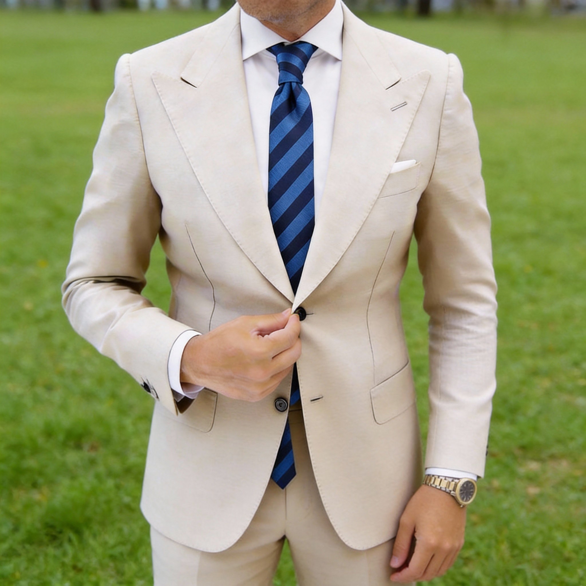 Blue Necktie With White Stripes