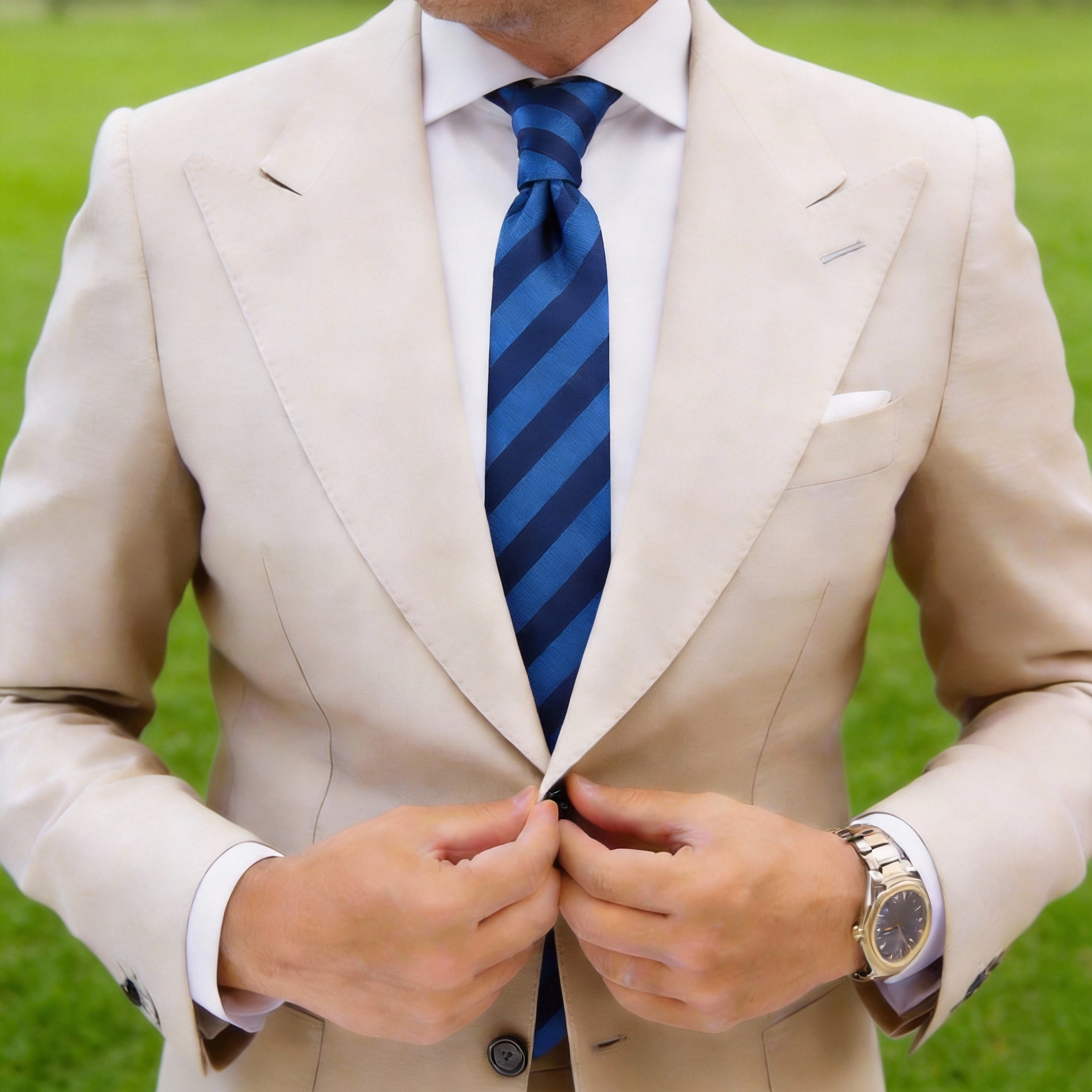 Blue Necktie With White Stripes