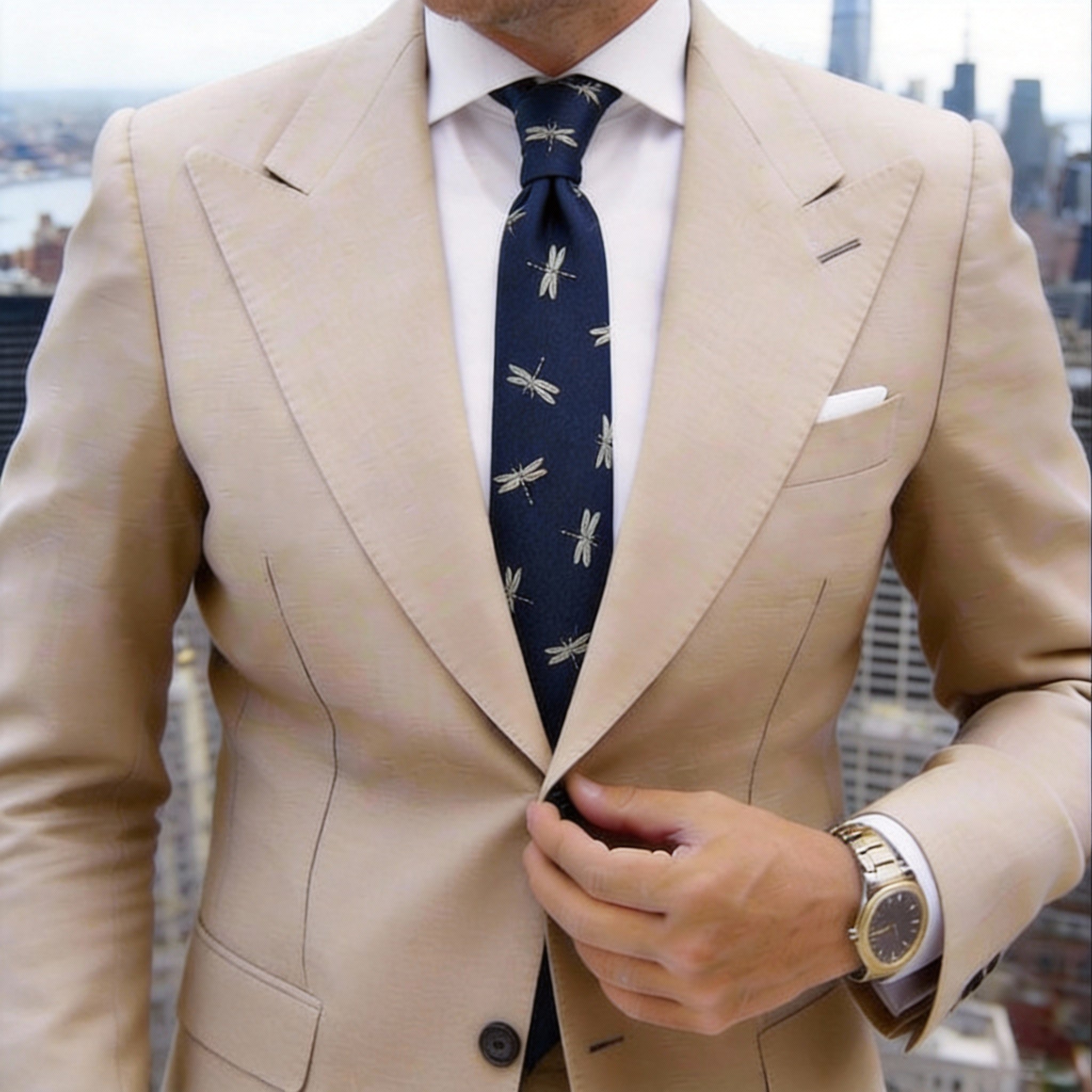 Navy Blue With Light Green Dragonfly Necktie