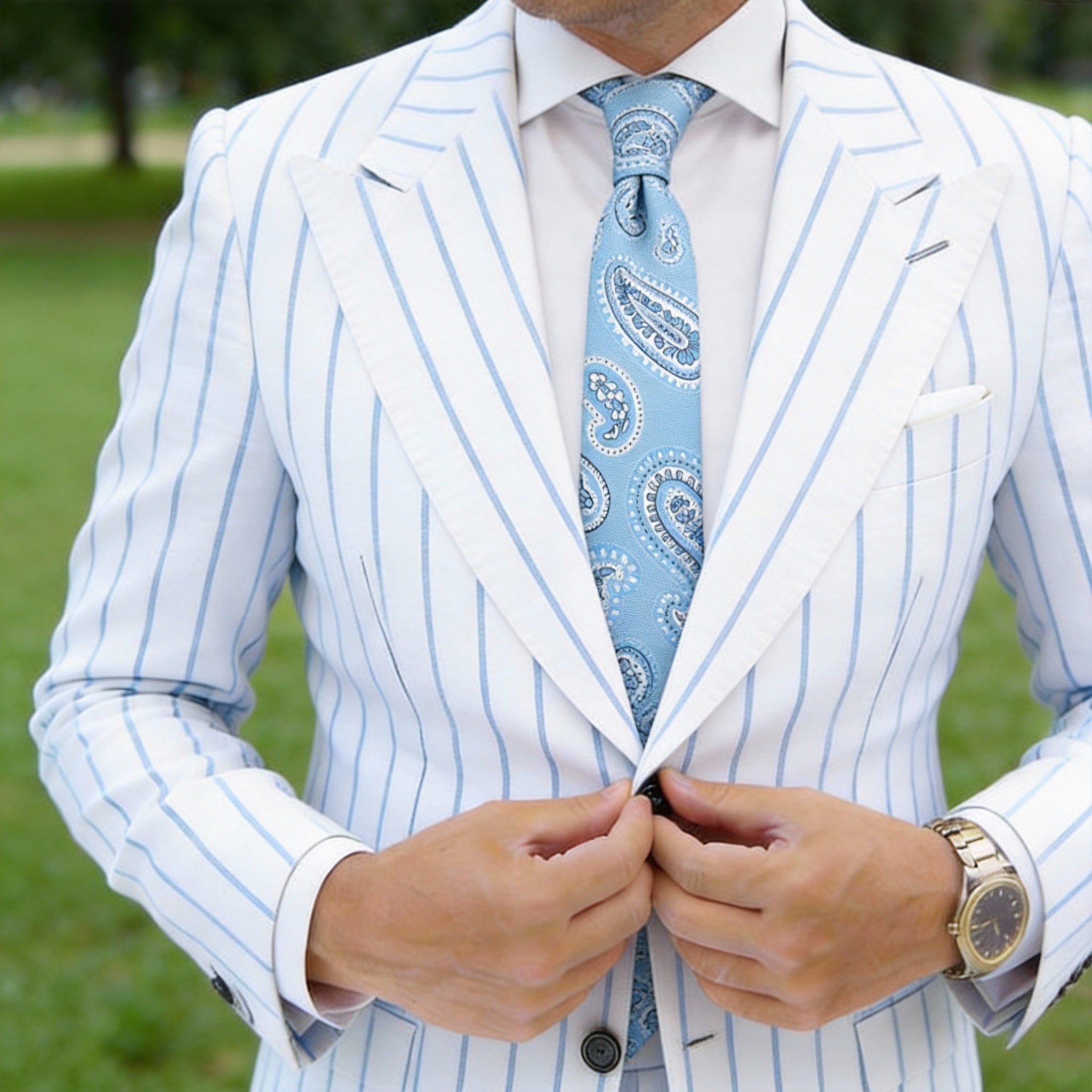 Light Blue With White Geometric Pattern Necktie