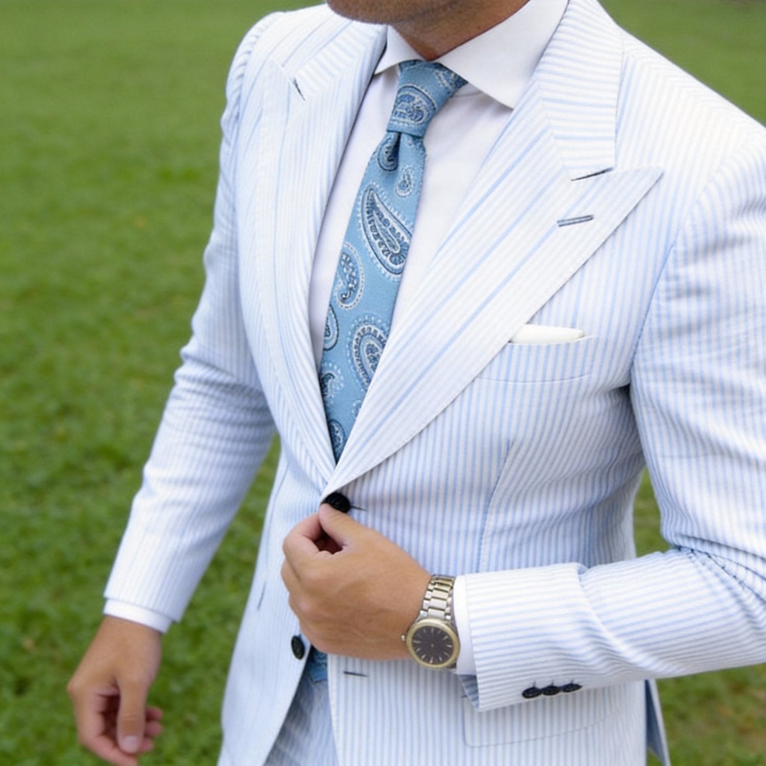 Light Blue With White Geometric Pattern Necktie