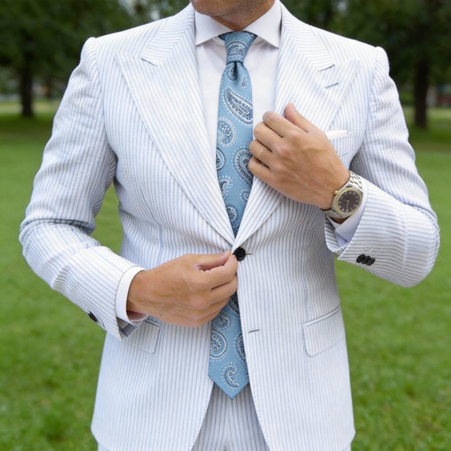 Light Blue With White Geometric Pattern Necktie