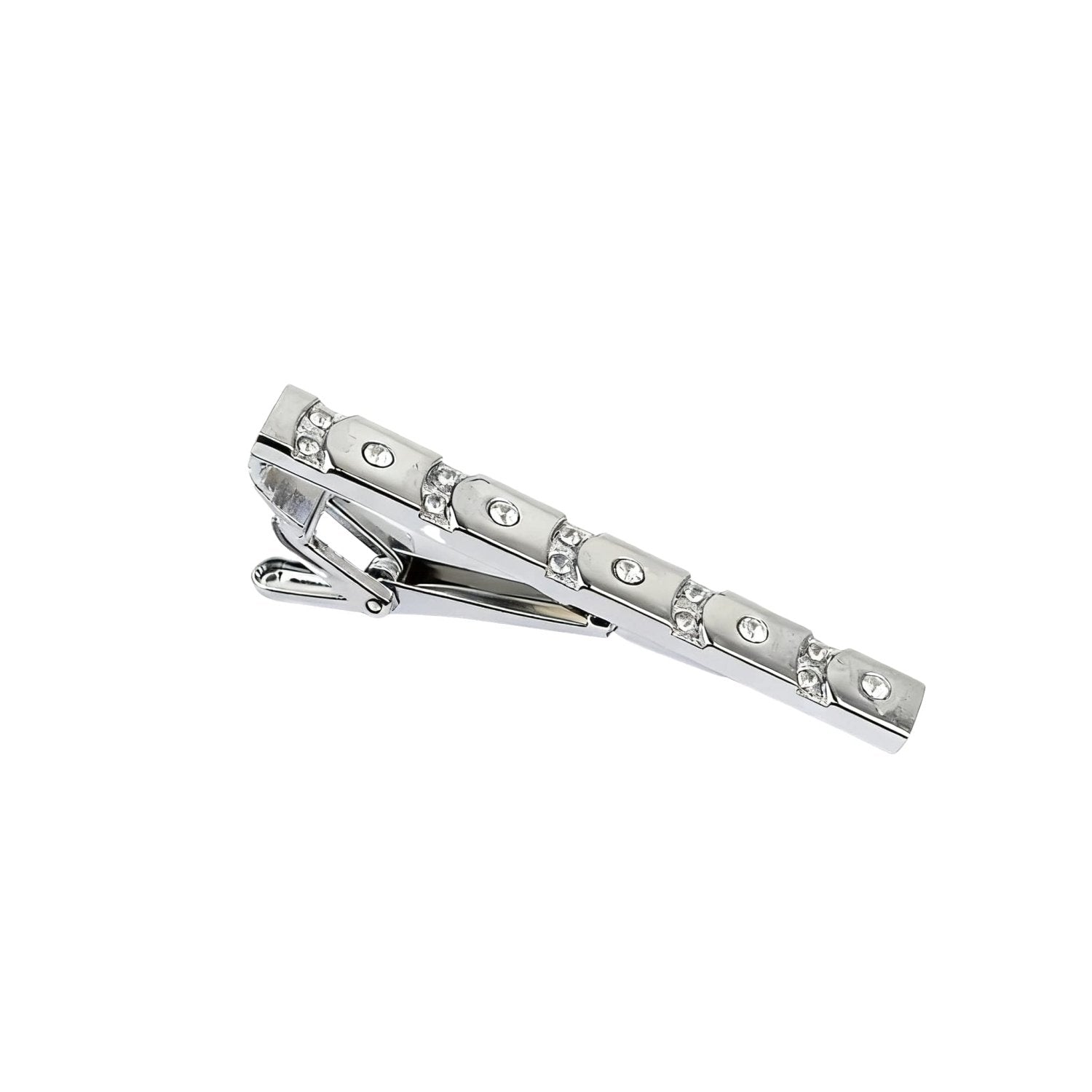 Silver Tie Bar With Linear Rhinestones