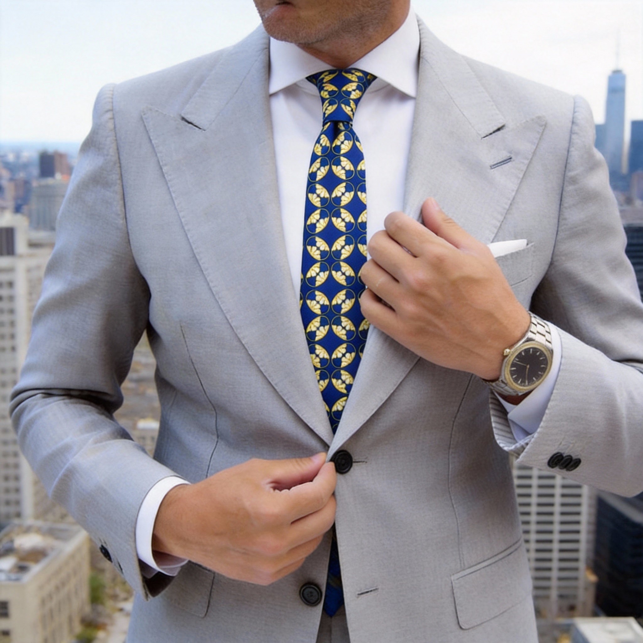 White With Blue Checkered Necktie