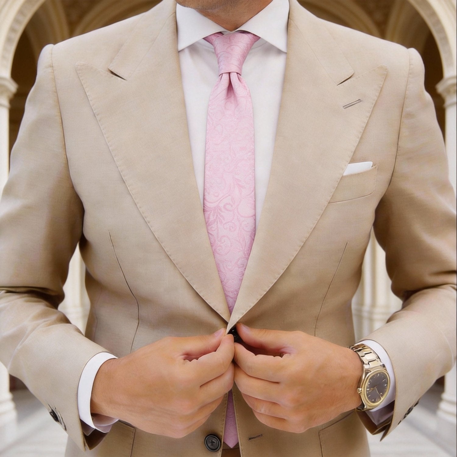 Light Pink with Pink Floral Scroll Necktie