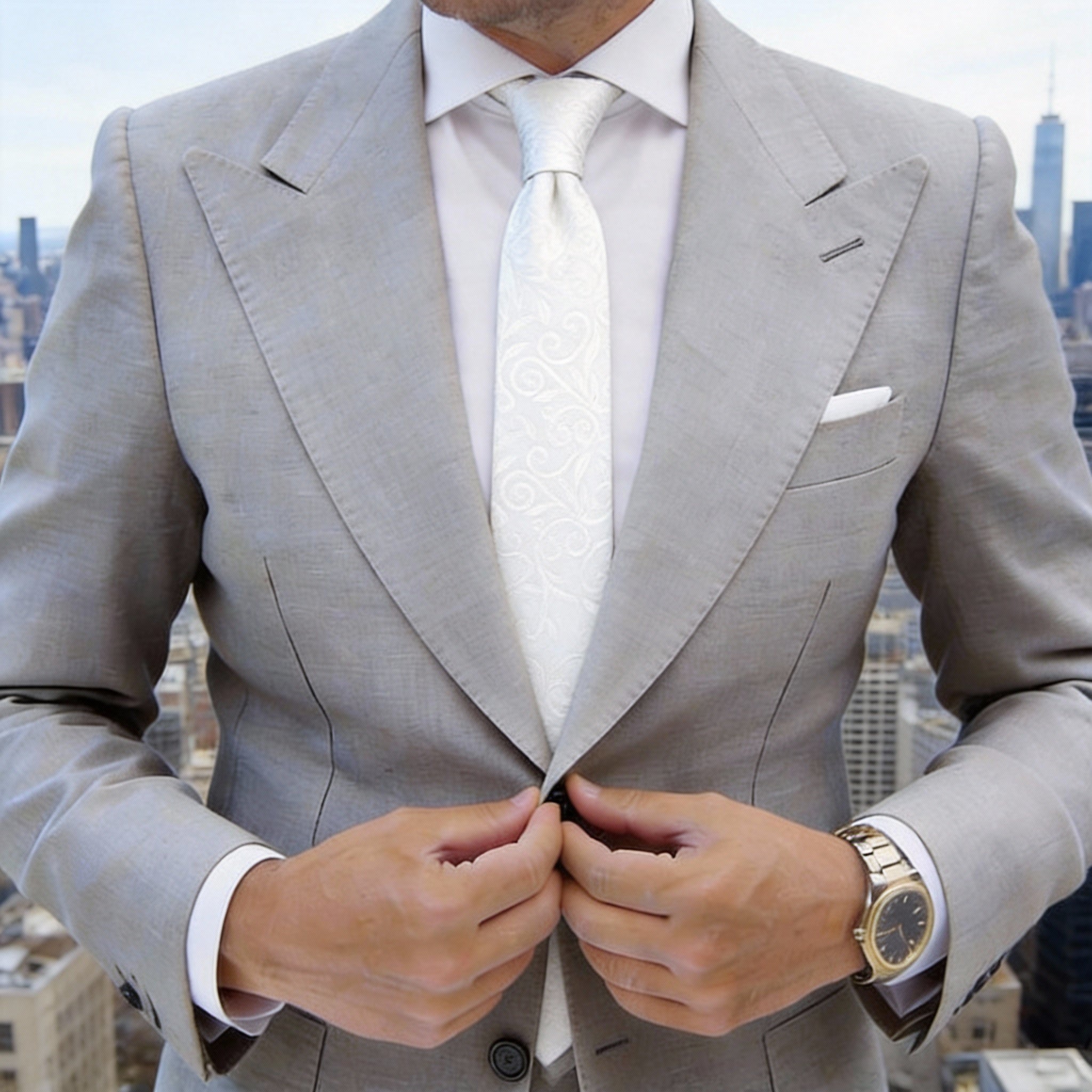 White Ornamental Scroll Necktie