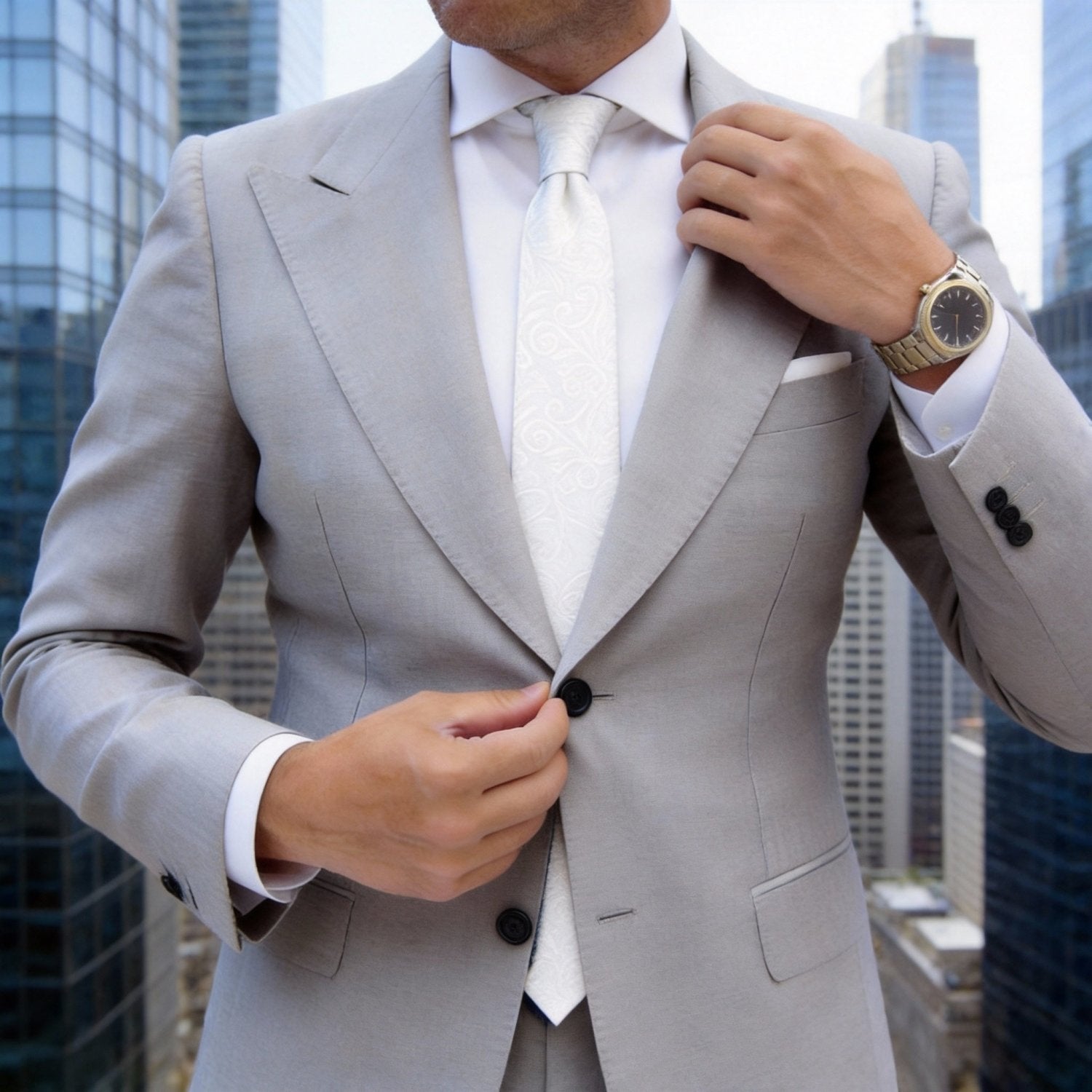 White Ornamental Scroll Necktie
