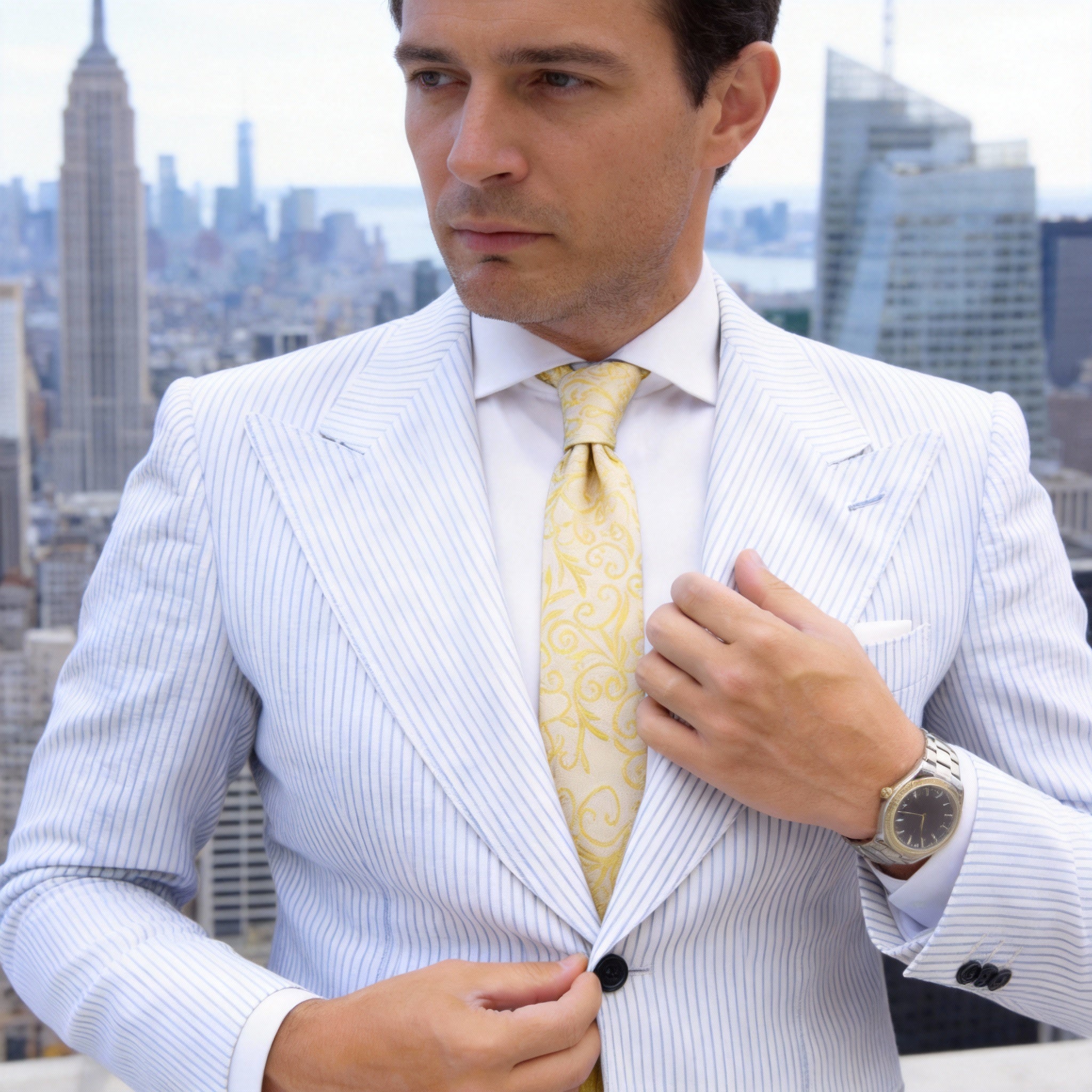 Cream With Yellow Floral Scroll Necktie