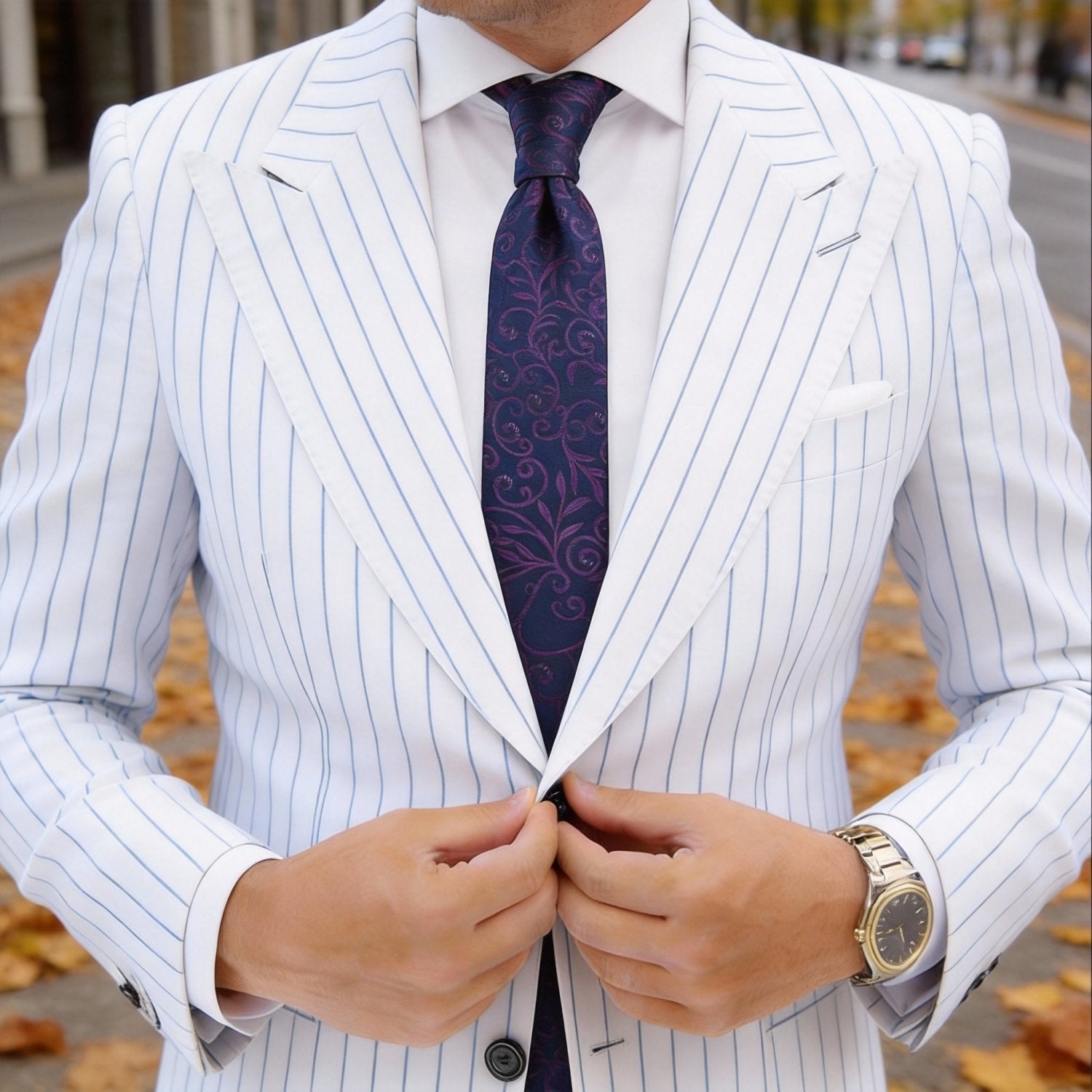 Dark Blue with Purple Scroll Floral Necktie