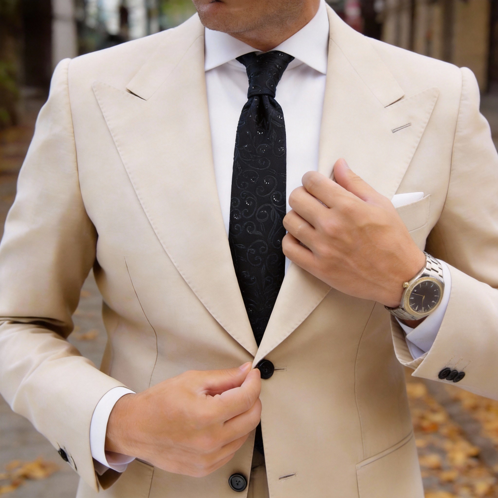 Black Necktie with Gray Scrollwork